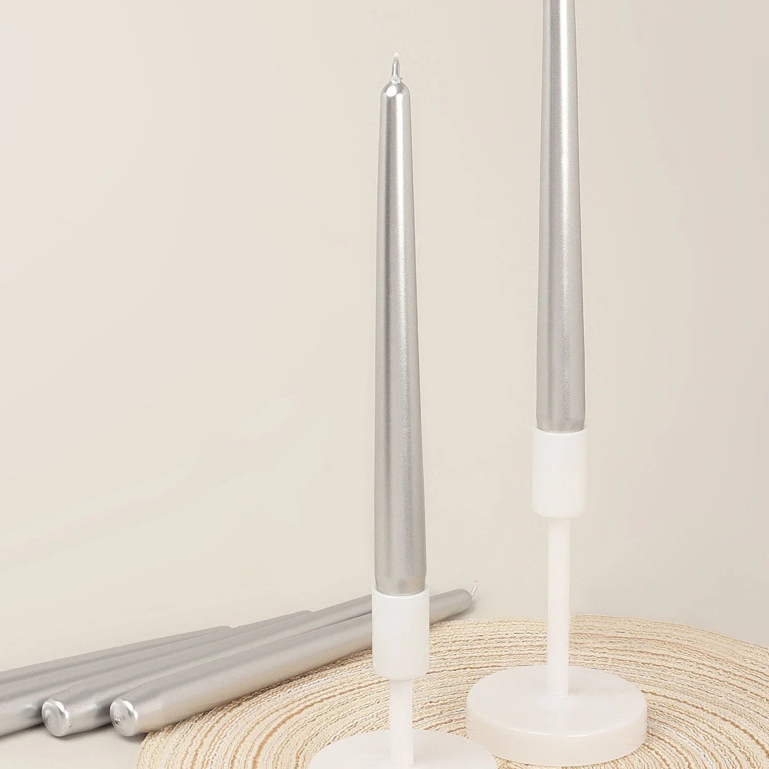 Velaré Silver Glow Set of 2, 10 or 20 Tall Hand-Finished Opaline Dinner Candles & Taper Candles - G Decor