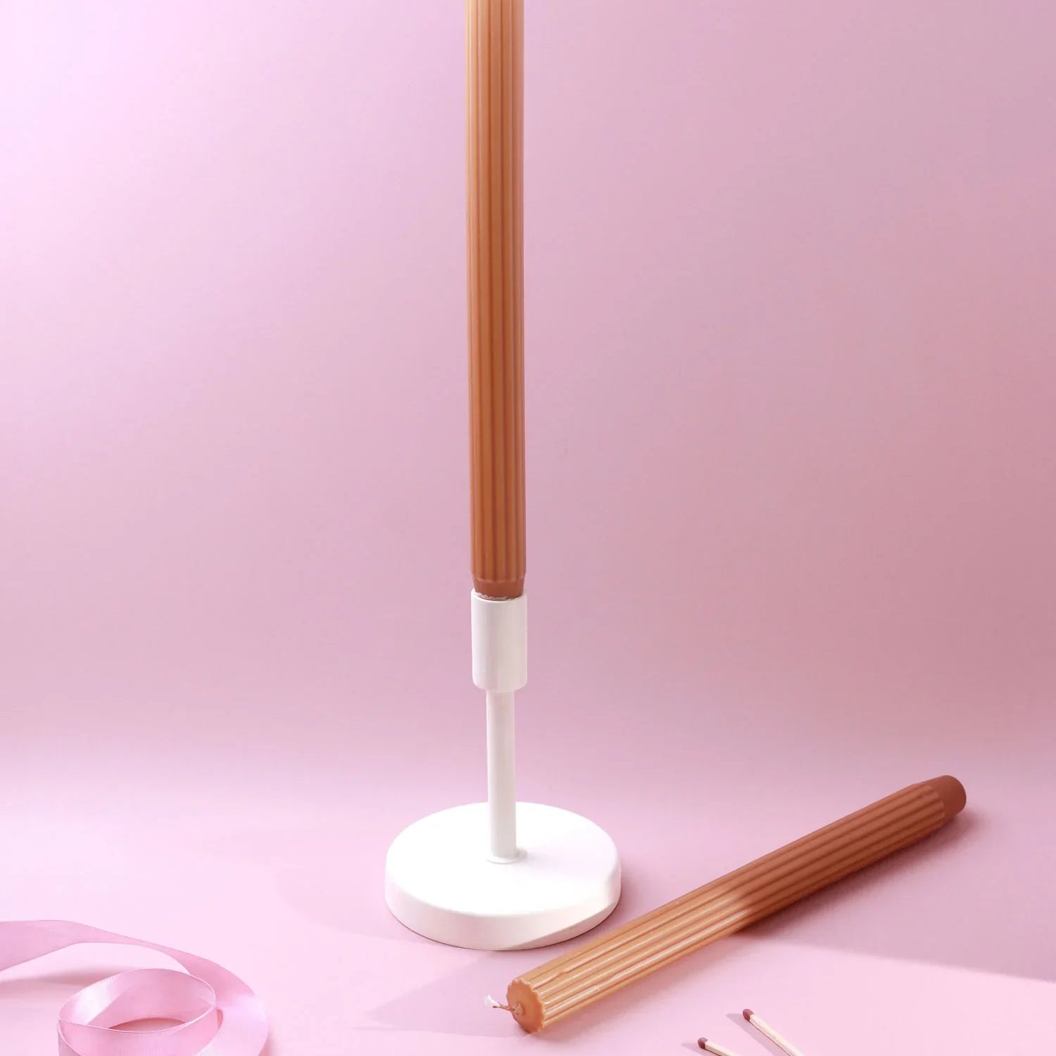 Velluto Bruciato Set of 2 Extra Tall Dinner & Taper Candles with Ribbed Velvet Matte Finish - G Decor