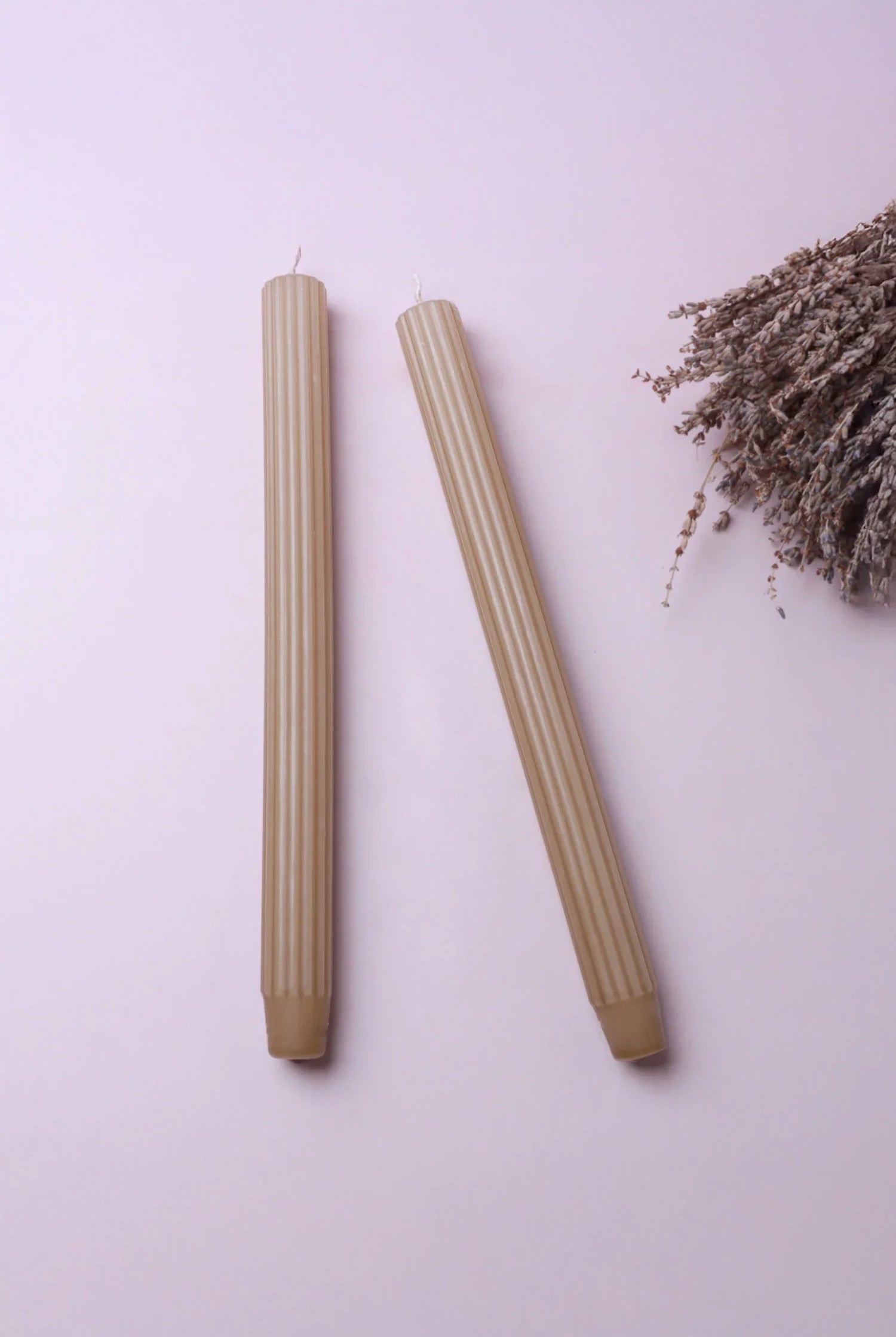 Velluto Noce Verde Set of 2 Extra Tall Dinner & Taper Candles with Ribbed Velvet Matte Finish - G Decor