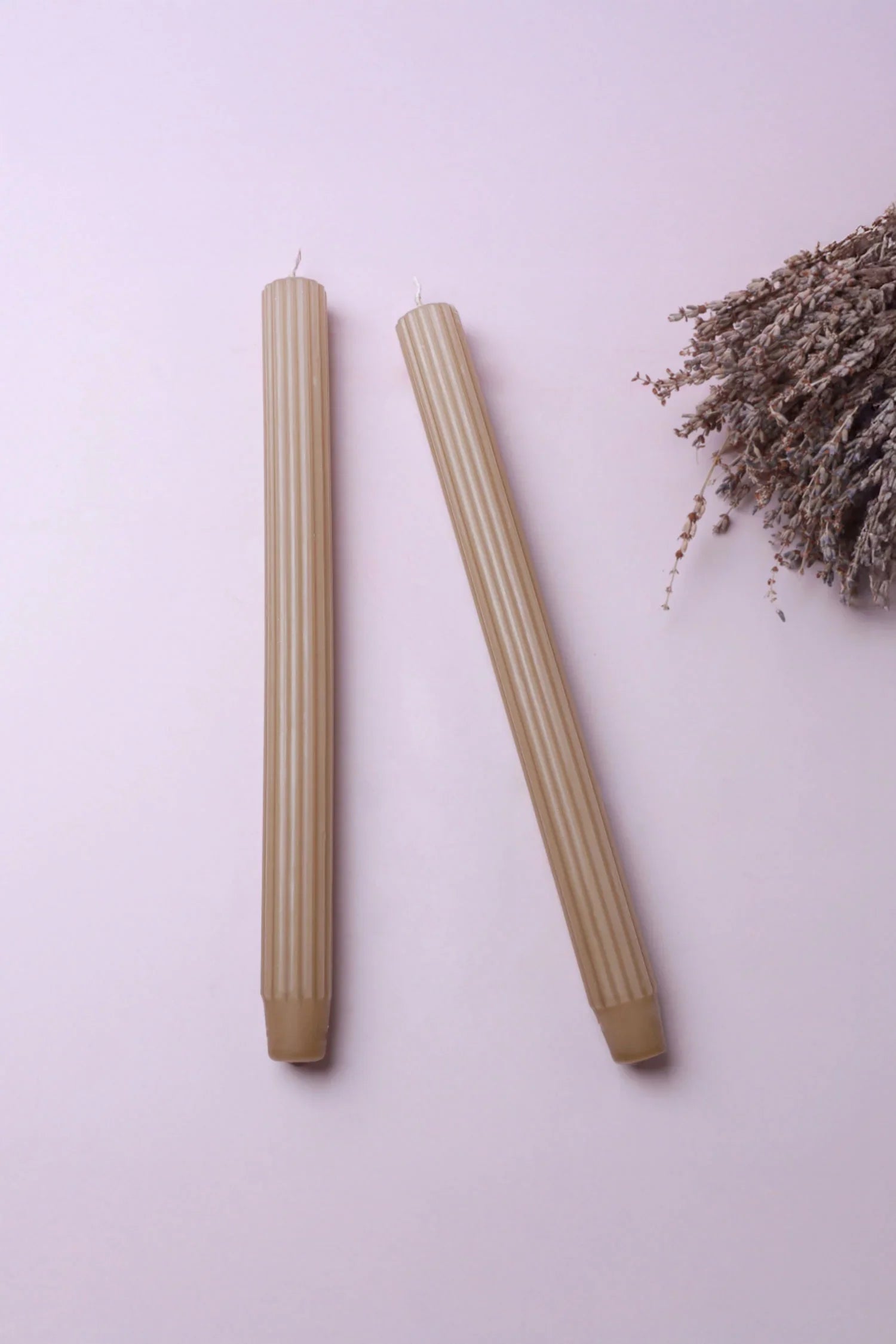 Velluto Noce Verde Set of 2 Extra Tall Dinner & Taper Candles with Ribbed Velvet Matte Finish - G Decor