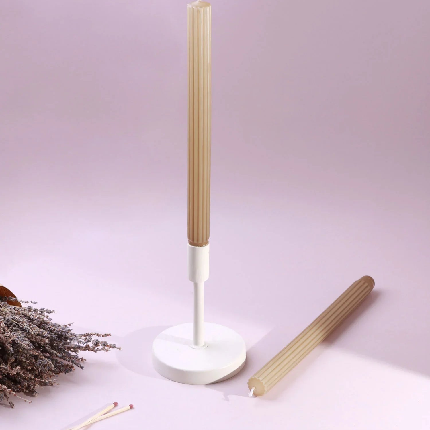 Velluto Noce Verde Set of 2 Extra Tall Dinner & Taper Candles with Ribbed Velvet Matte Finish - G Decor