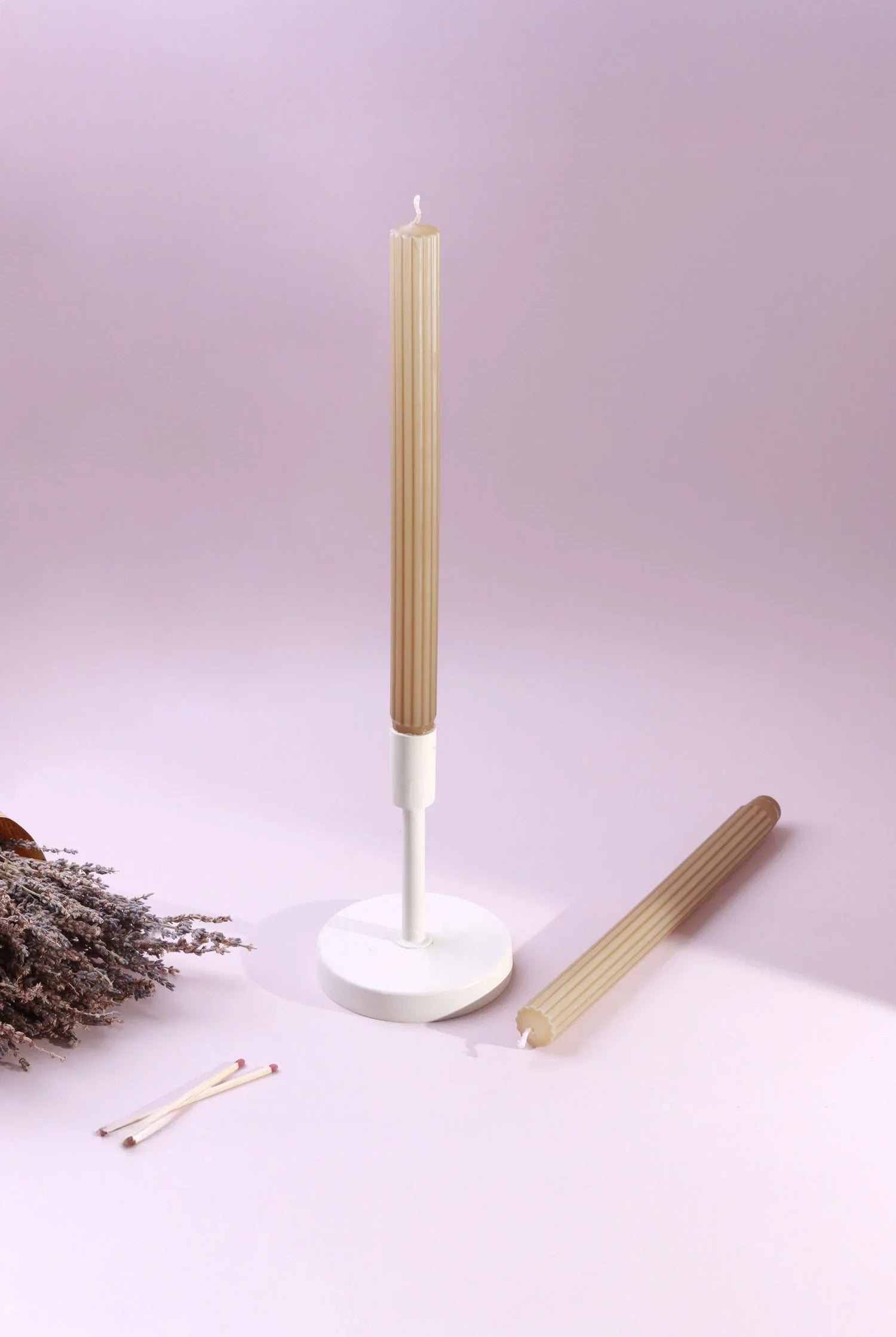 Velluto Noce Verde Set of 2 Extra Tall Dinner & Taper Candles with Ribbed Velvet Matte Finish - G Decor