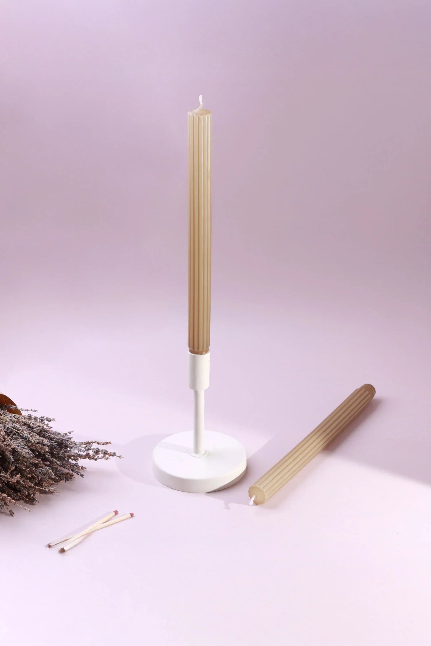 Velluto Noce Verde Set of 2 Extra Tall Dinner & Taper Candles with Ribbed Velvet Matte Finish - G Decor