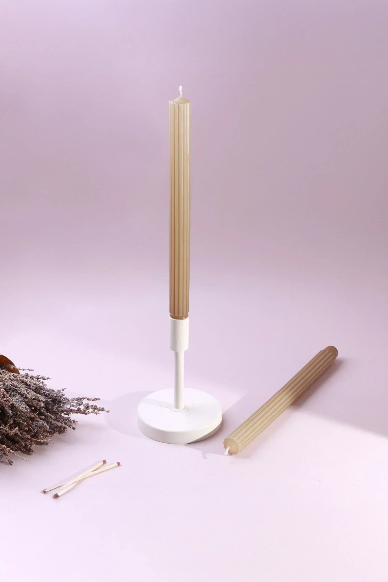 Velluto Noce Verde Set of 2 Extra Tall Dinner & Taper Candles with Ribbed Velvet Matte Finish - G Decor