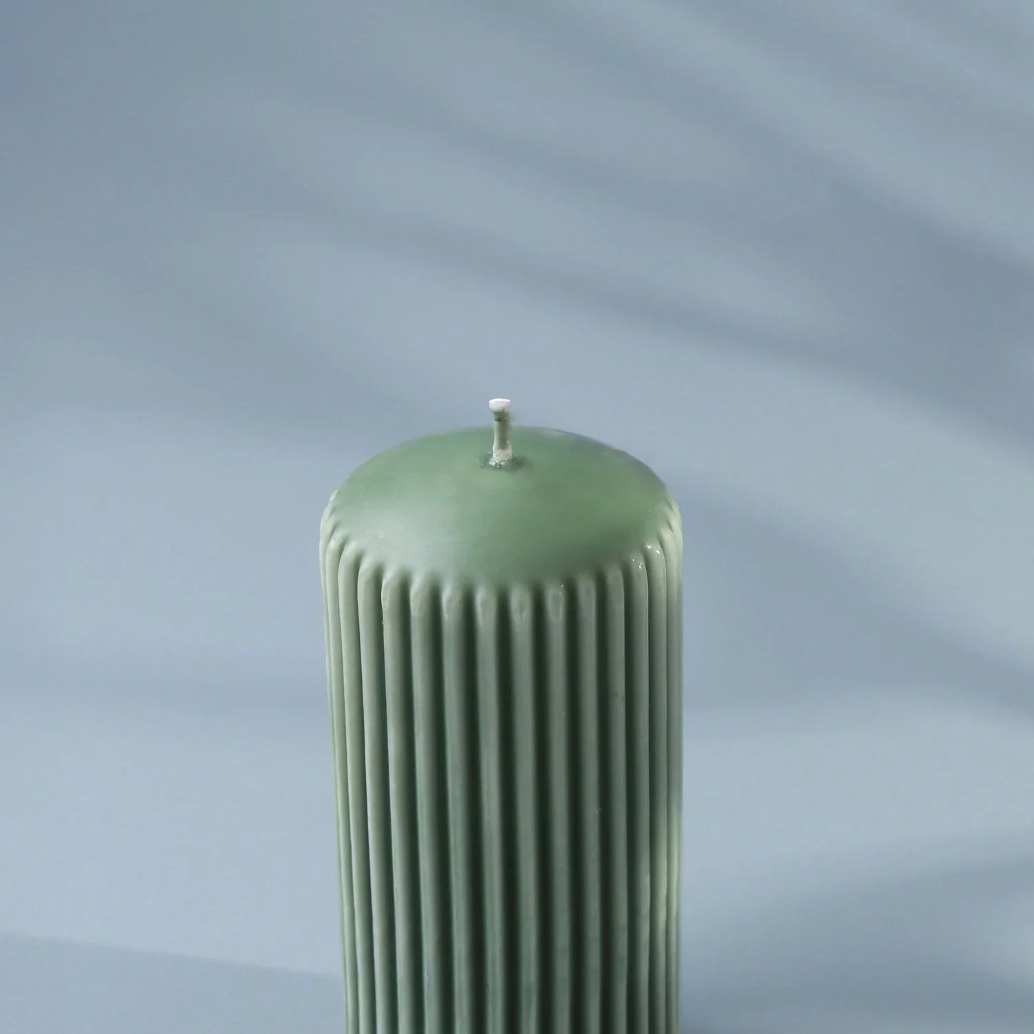 Velluto Oliva Sculpted Olive Green Ribbed Pillar Candle in a Velvet Matte Finish - G Decor