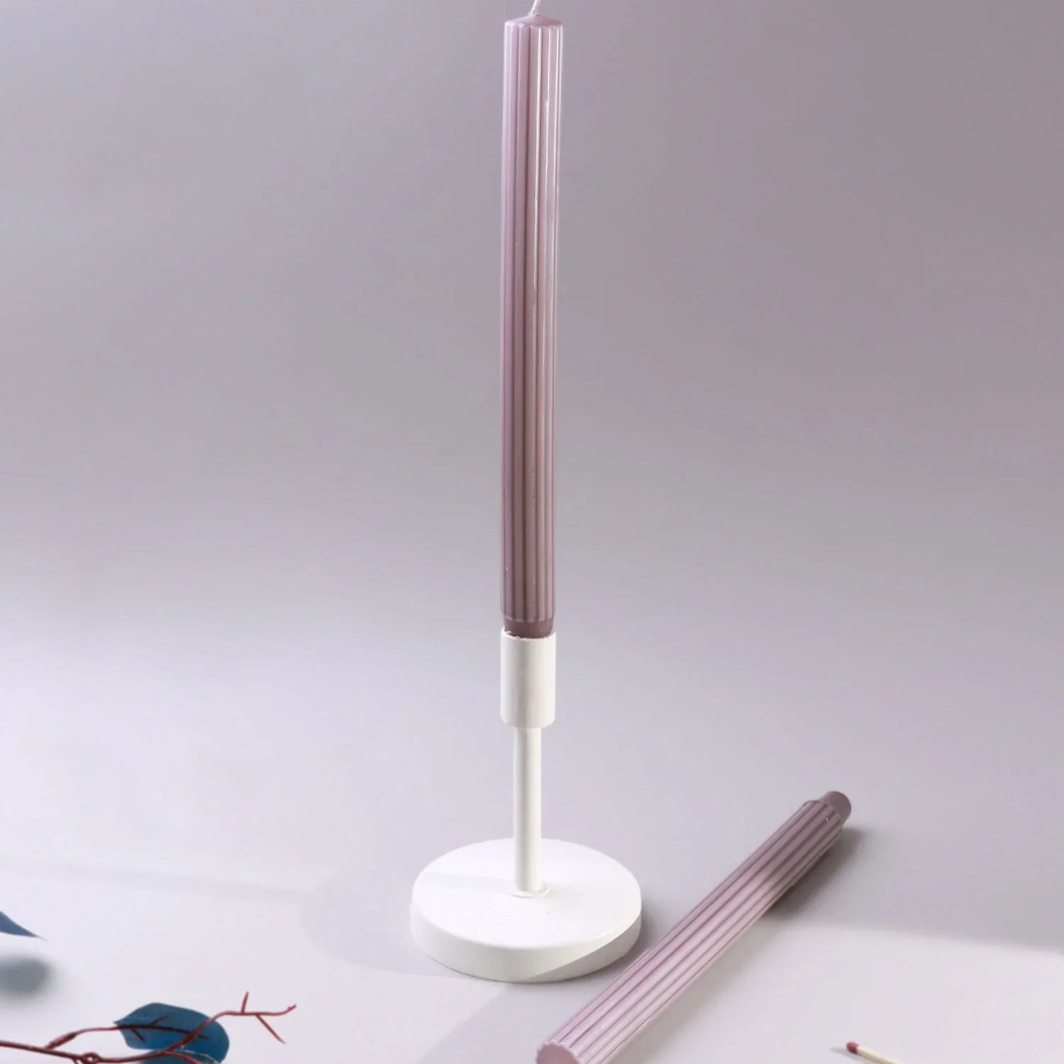 Velluto Prugna Profonda Set of 2 Extra Tall Deep Plum Dinner & Taper Candles with Ribbed Velvet Matte Finish - G Decor