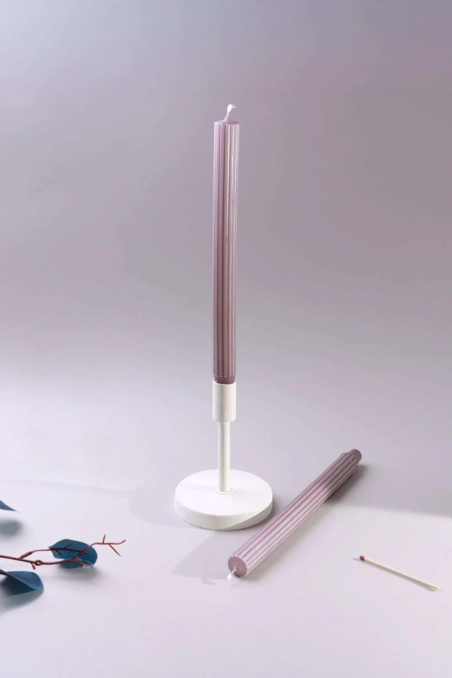 Velluto Prugna Profonda Set of 2 Extra Tall Deep Plum Dinner & Taper Candles with Ribbed Velvet Matte Finish - G Decor