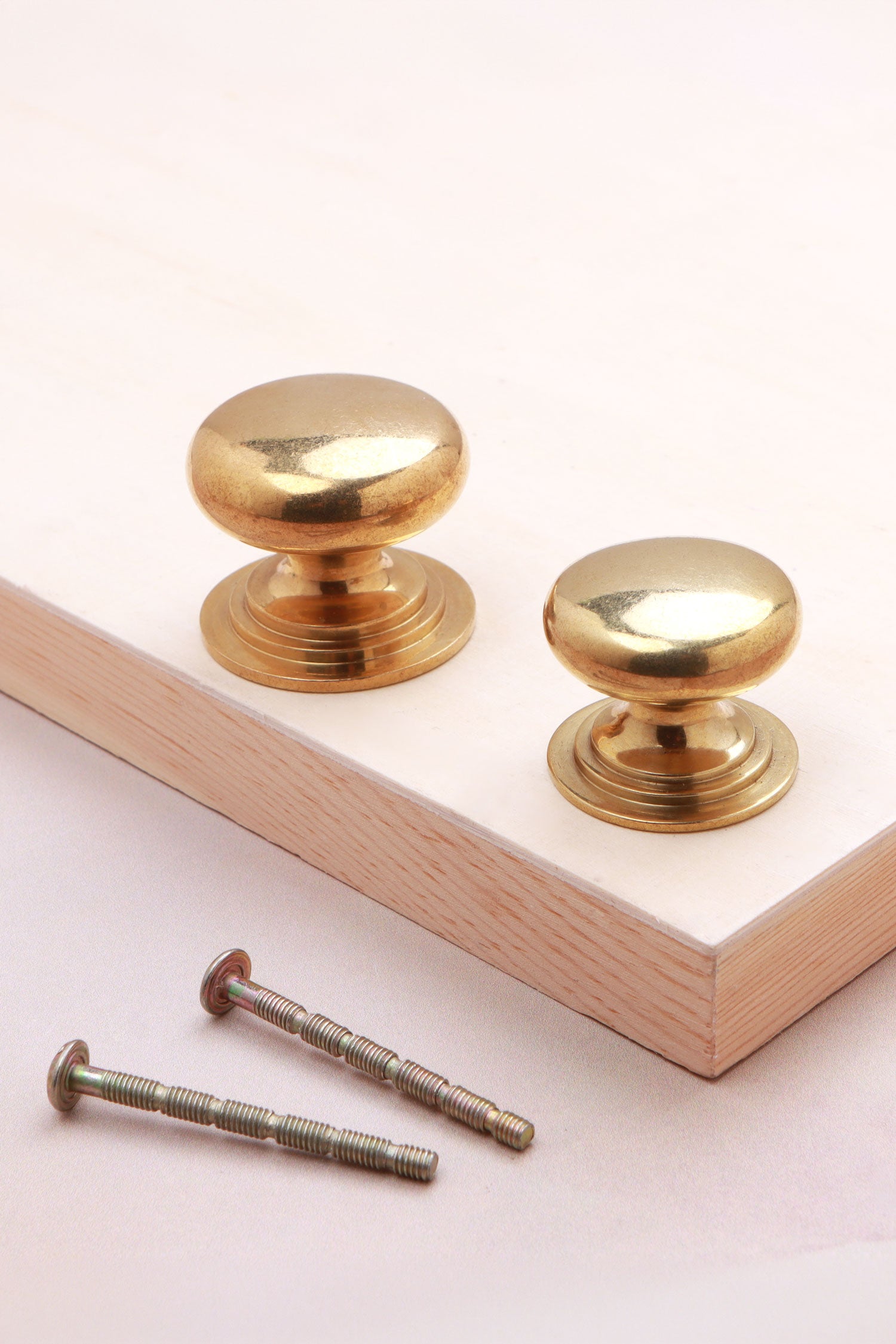 Victorian cabinet knob in aged brass, 32mm and 38mm, with solid brass fixing bolts