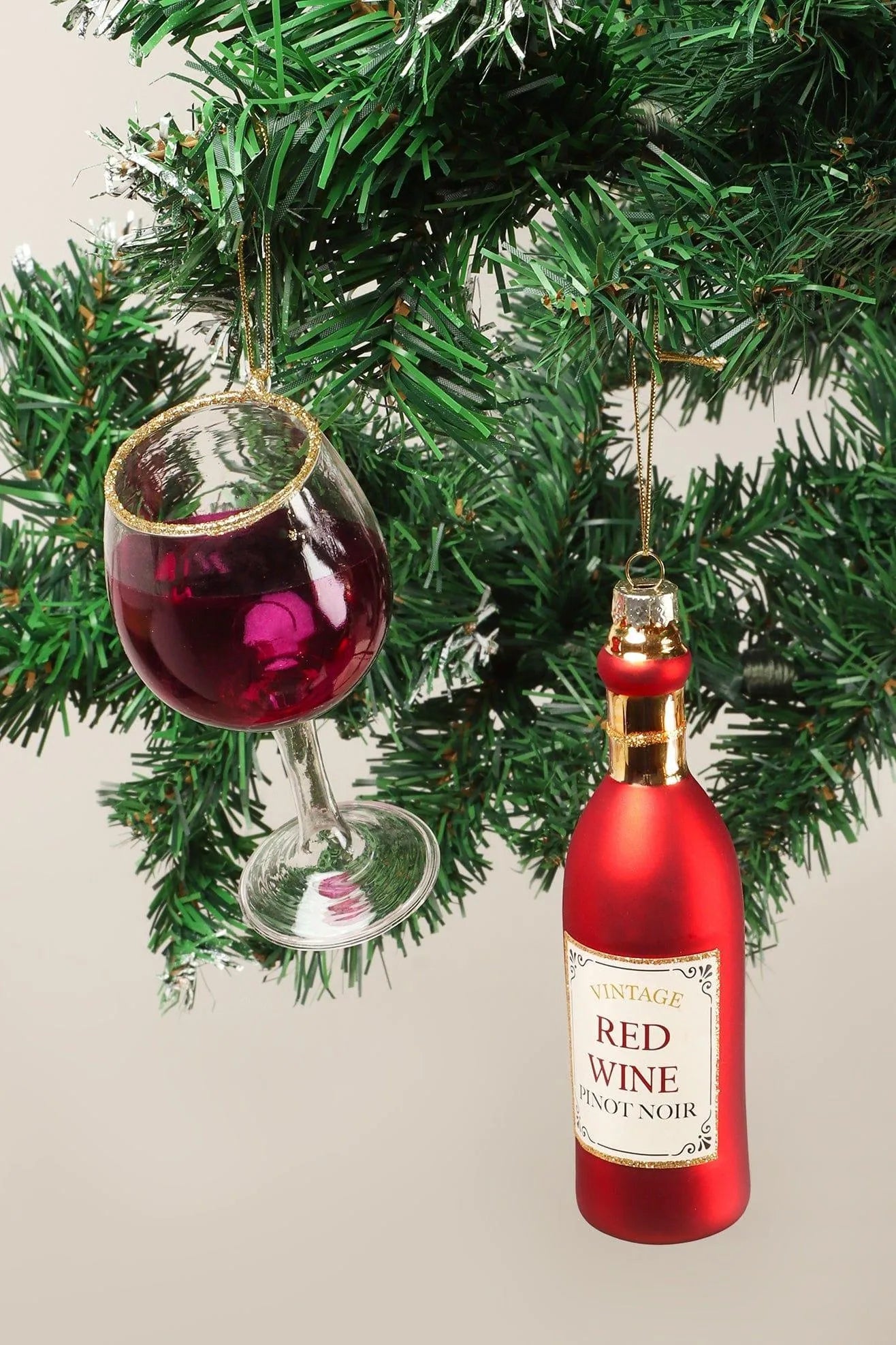 Vino Celebration Red Wine Bottle and Glass Christmas Tree Baubles — view 5, G Decor