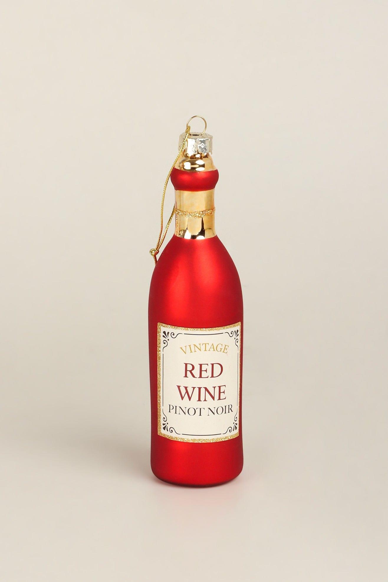 Vino Celebration Set of Red Wine Bottle & Glass Christmas Tree Decorations Festive Hanging Ornaments - G Decor