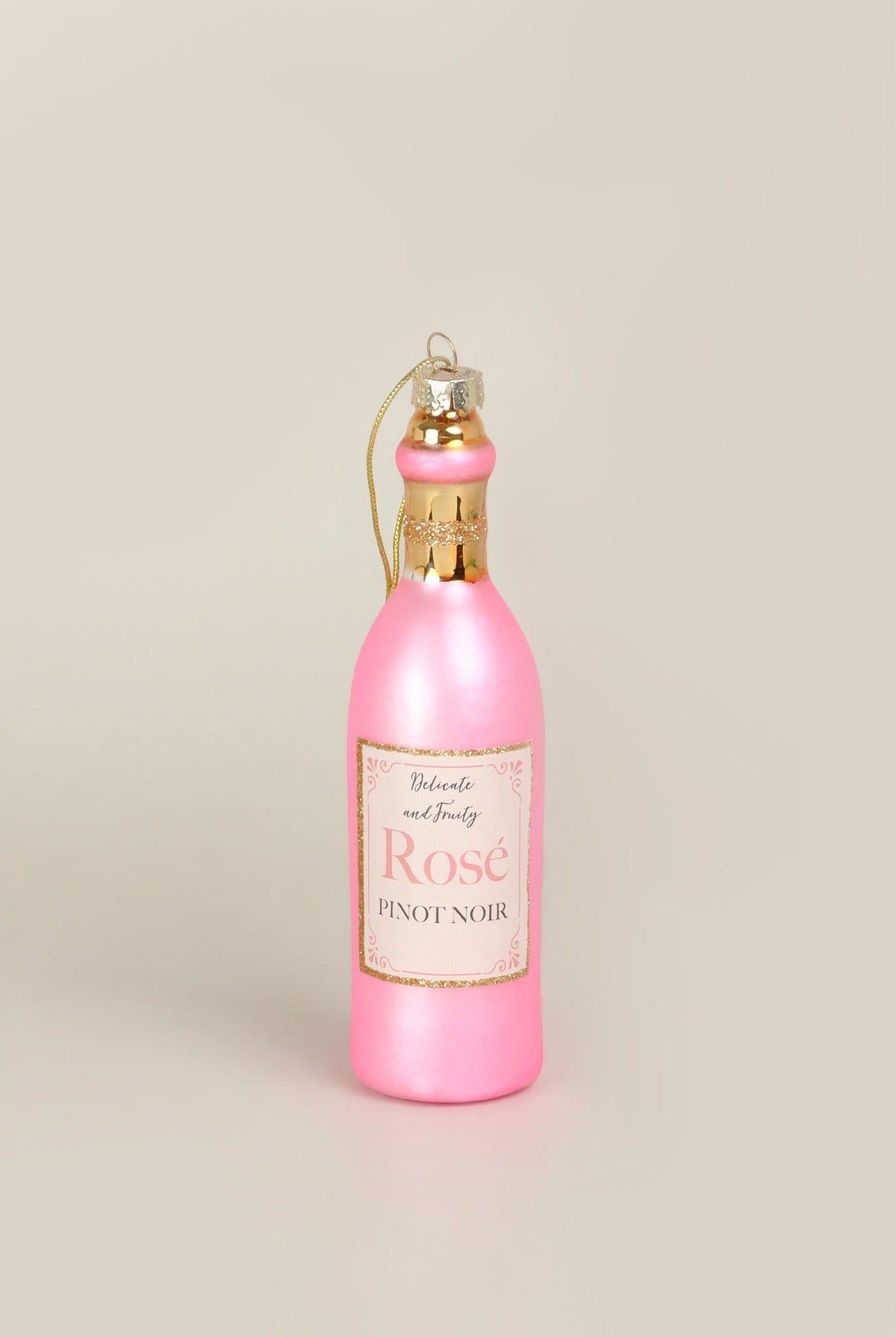 Vino Celebration Set of Rosé Wine Bottle & Glass Hand-Finished Christmas Tree Decorations Festive Hanging Ornaments - G Decor