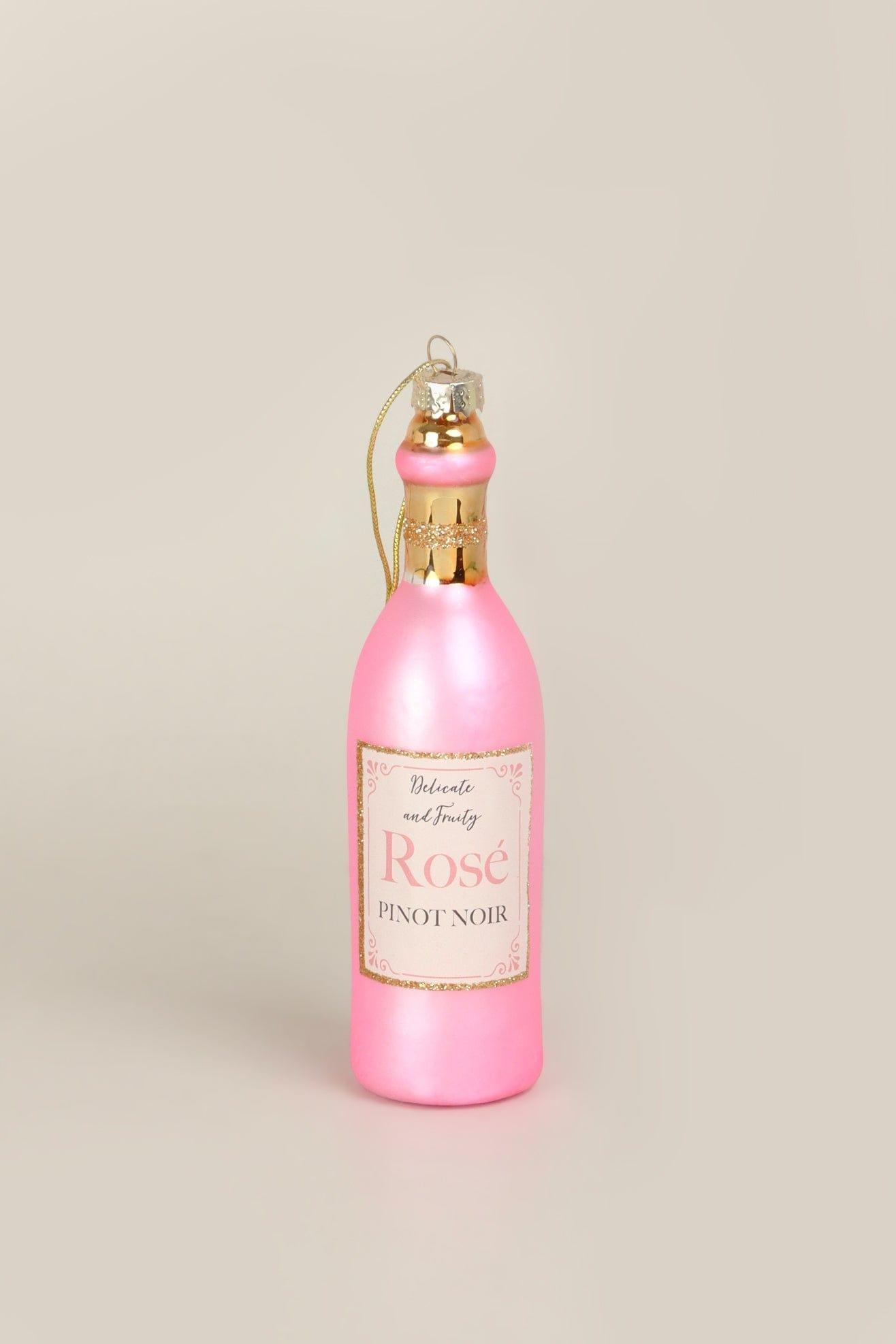 Vino Celebration Set of Rosé Wine Bottle & Glass Hand-Finished Christmas Tree Decorations Festive Hanging Ornaments - G Decor