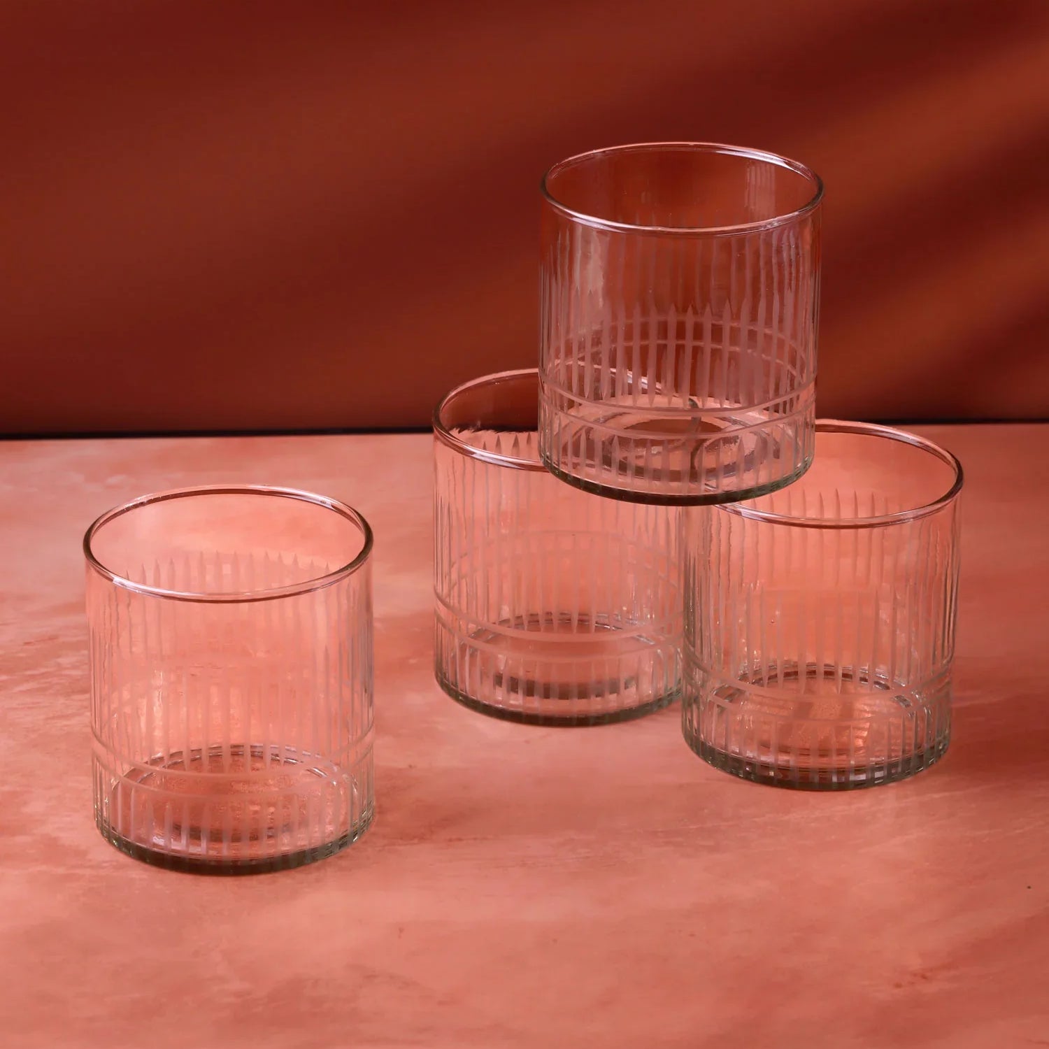 Virelle Set of 4 Handmade Hand-Engraved Glass Tumblers or Decanter with Stopper - G Decor