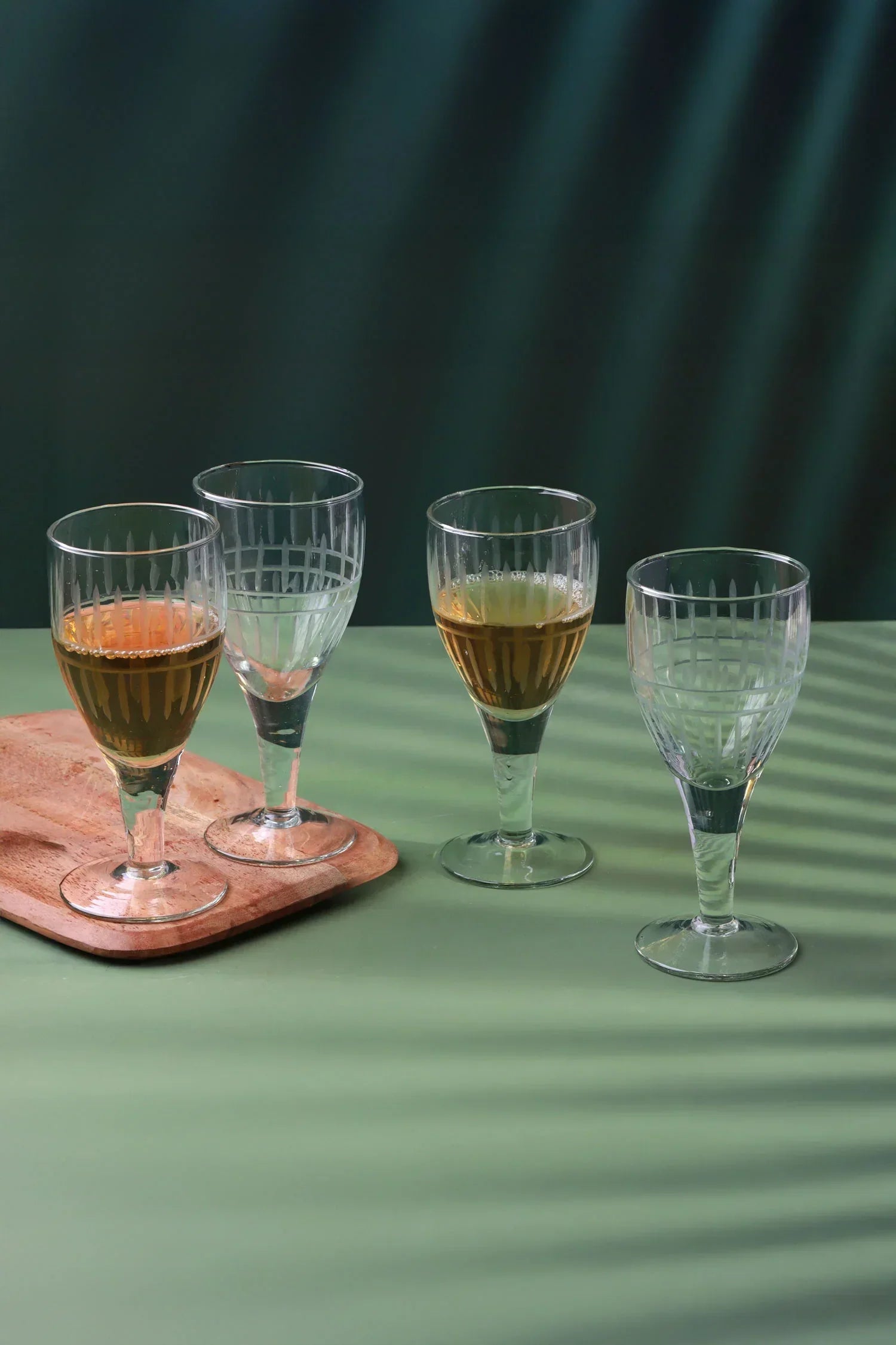 Virelle Hand-Etched Linear Stemmed Wine Goblets Set of 4 — alternate view, G Decor