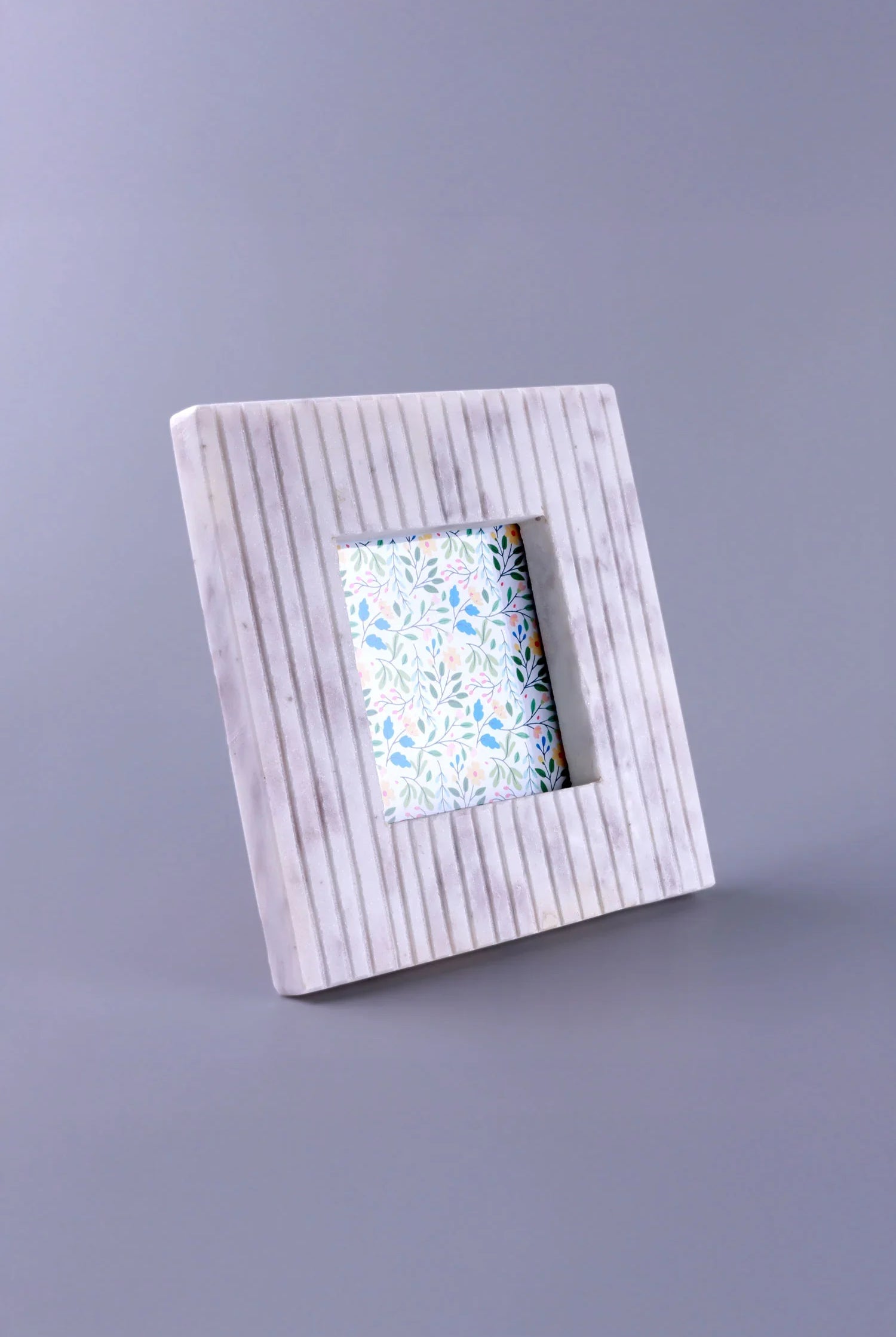 Vittoria Marmo Handcrafted Marble Photo Frame Fluted Vertical Carving Picture Display - G Decor