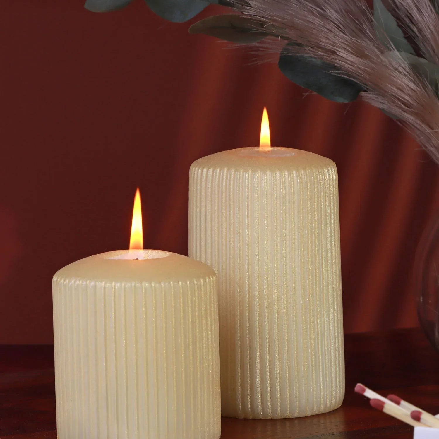 Vellure Ribbed Pillar Candle in Sandstone Yellow