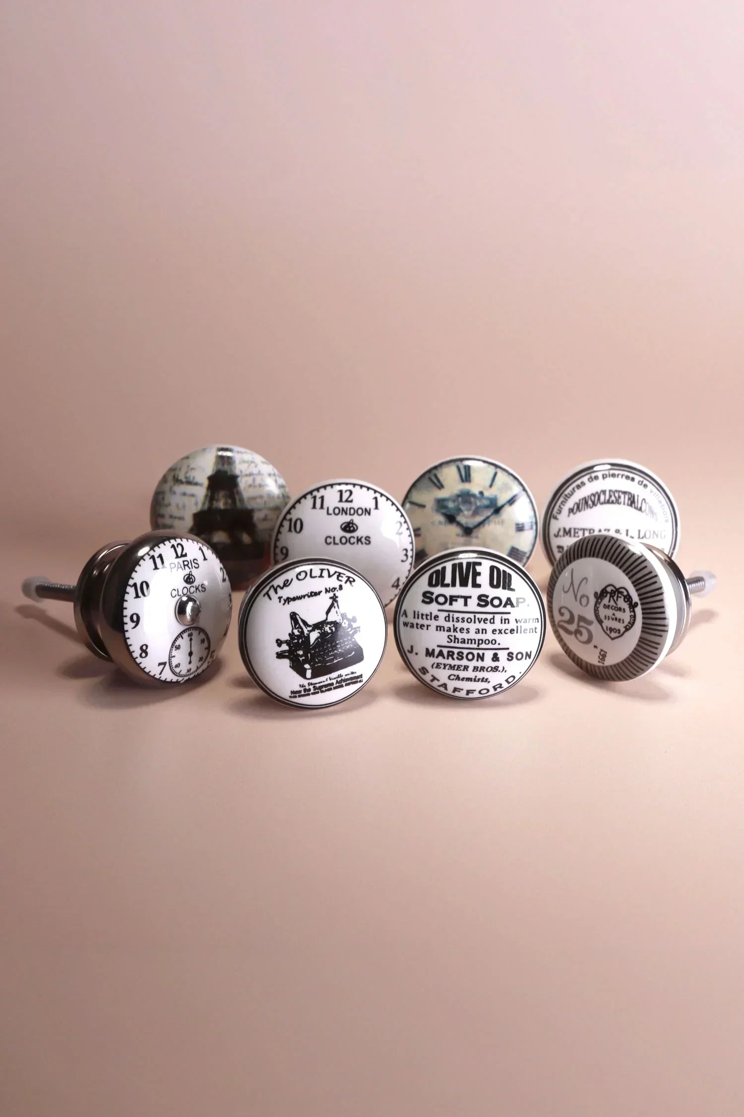 Continental Atelier European Archive Ceramic Cabinet Knobs Set of 8 — lifestyle view, G Decor