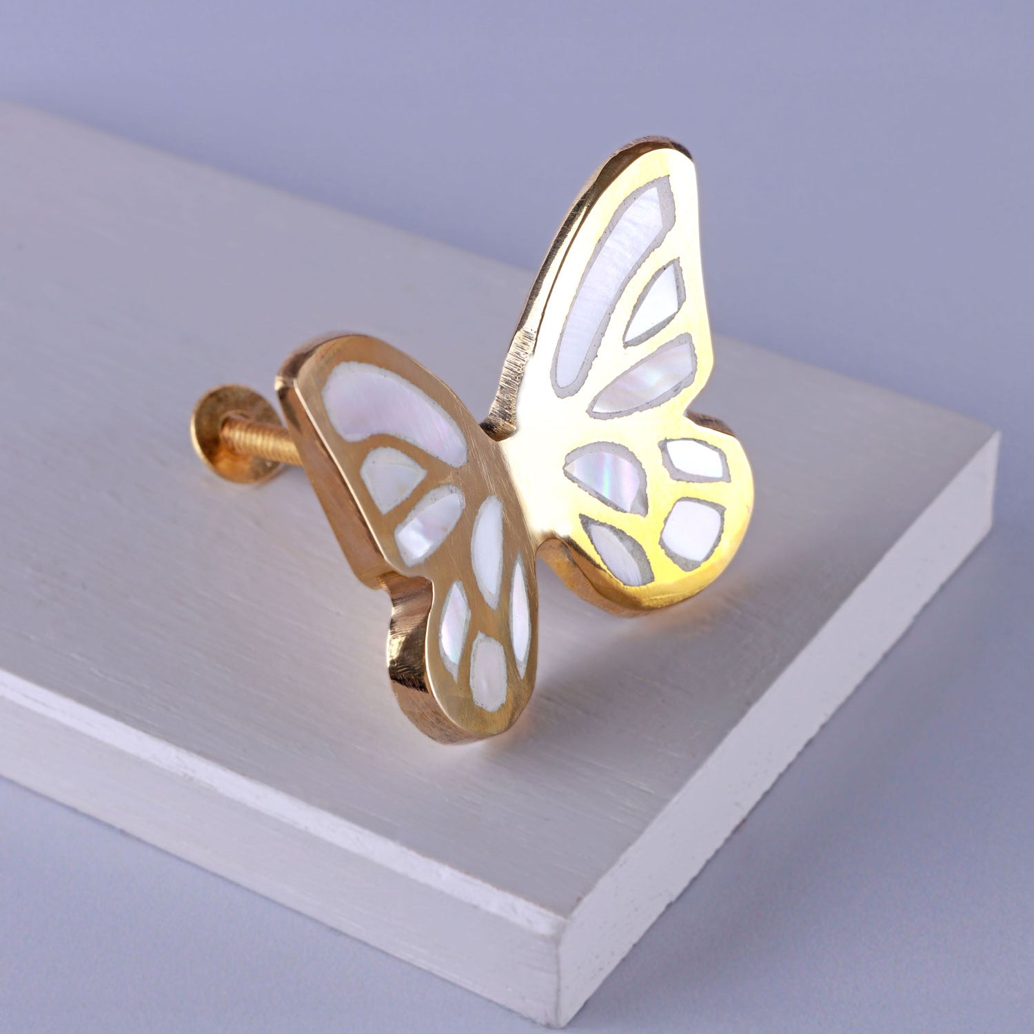 Papillon Royale Handcrafted Brass & Mother of Pearl Butterfly Cabinet Knob