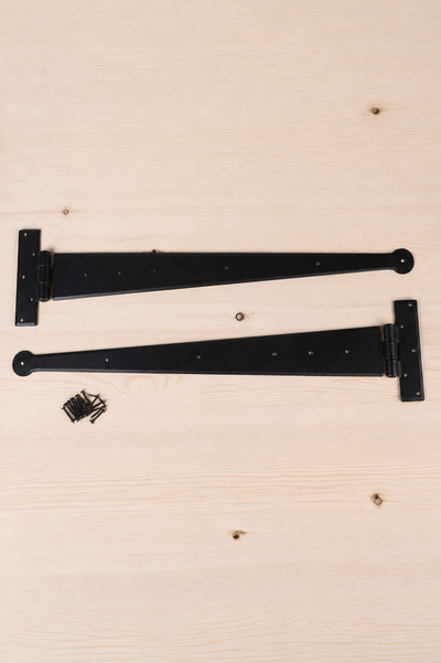 24″ Pair of Hand-Forged Coinbase T Hinges in Black Finish