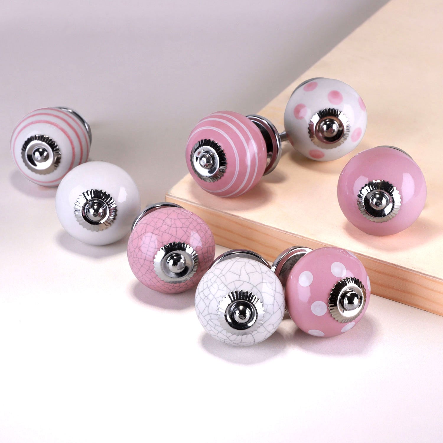 Set of 8 Pink Handcrafted & Hand-Painted Ceramic Door Knobs