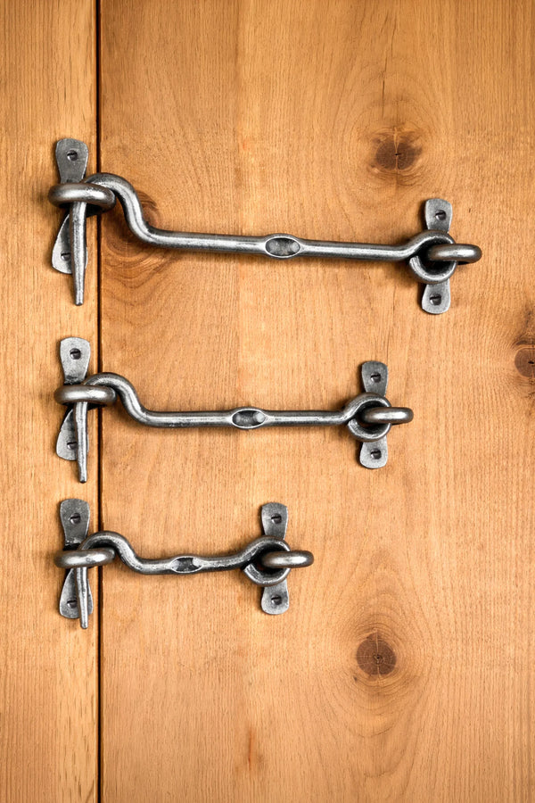 Hand-Forged Hook and Eye Gate Cabin Fastener in Pewter Finish