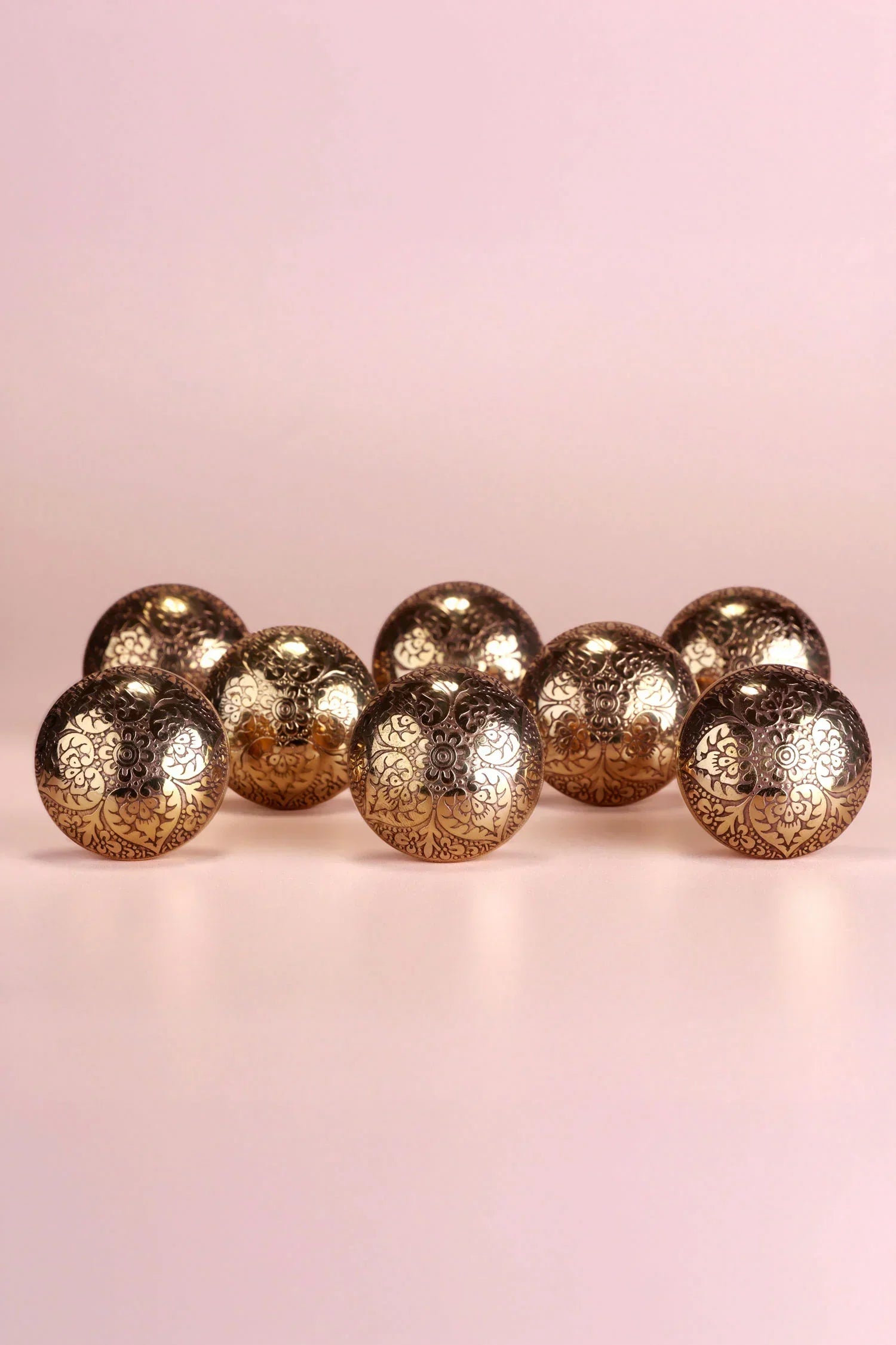 Mughal Floral Engraved Brass Cabinet Knobs Set of 8 — lifestyle view, G Decor