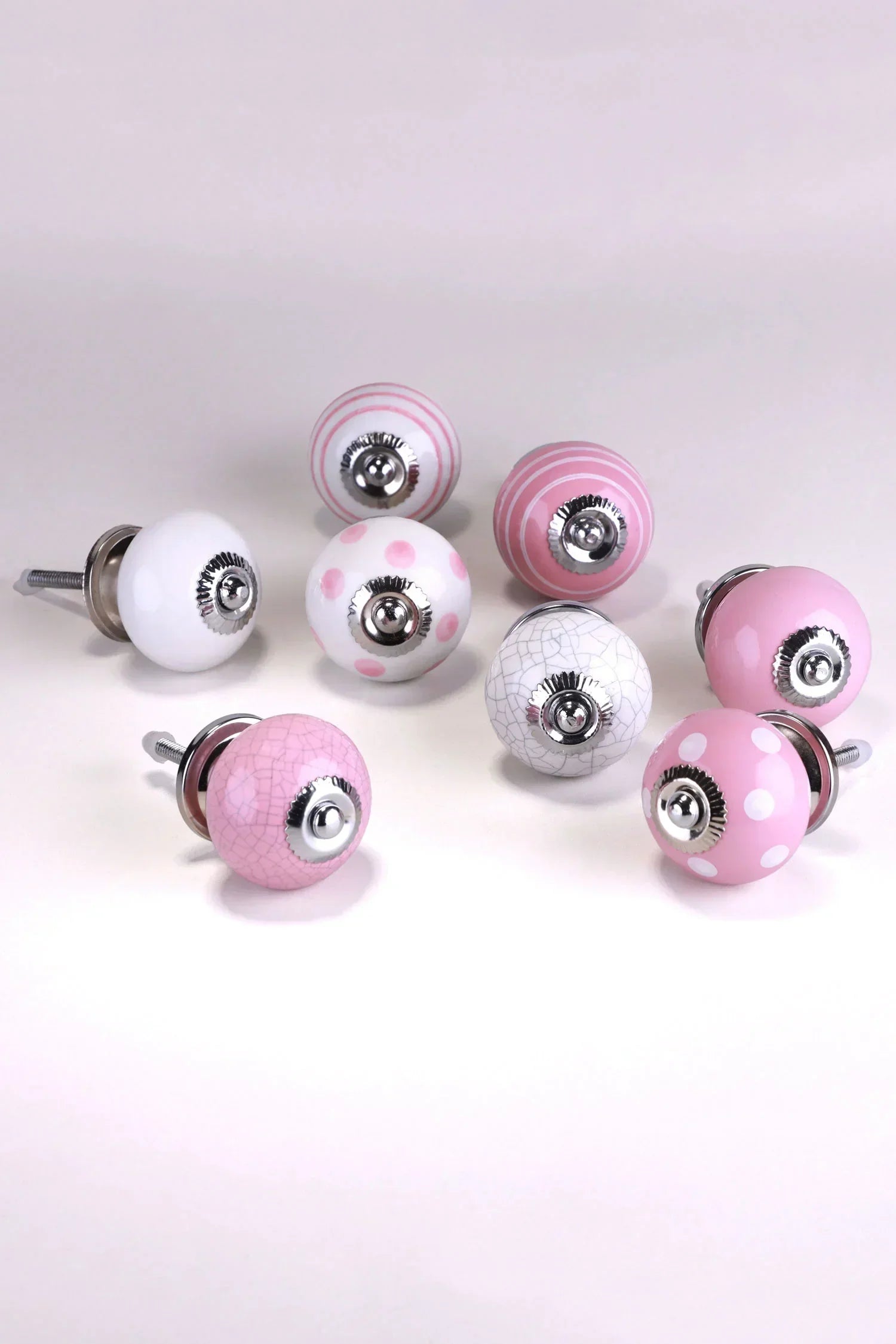 Pink Hand-Painted Ceramic Cabinet Knobs Set of 8 — lifestyle view, G Decor