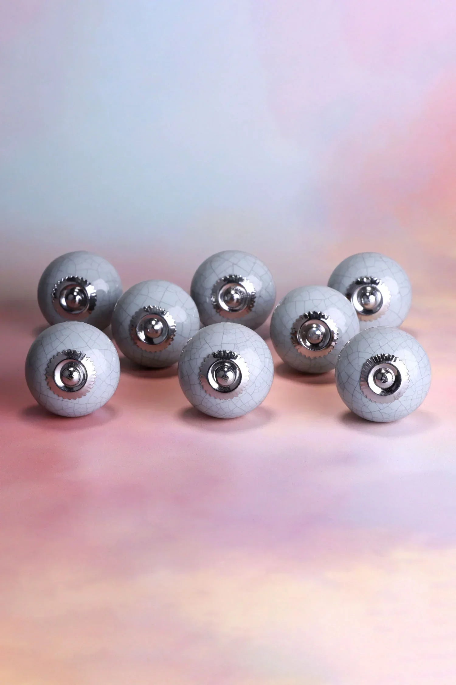 Dove Grey Crackle Ceramic Cabinet Knobs Set of 8 — lifestyle view, G Decor