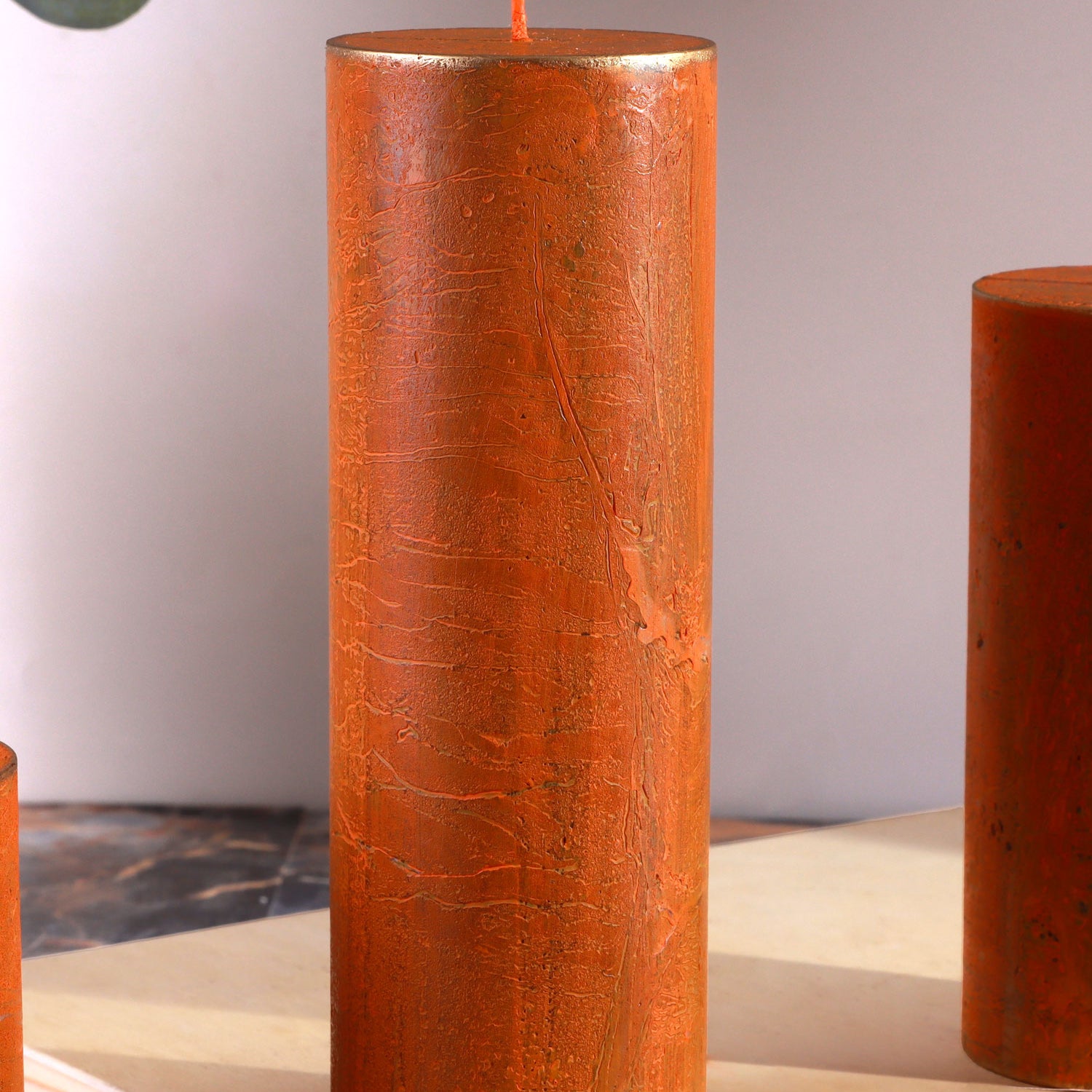 Fern Amberstone & Gold Hand-Finished Pillar Candles