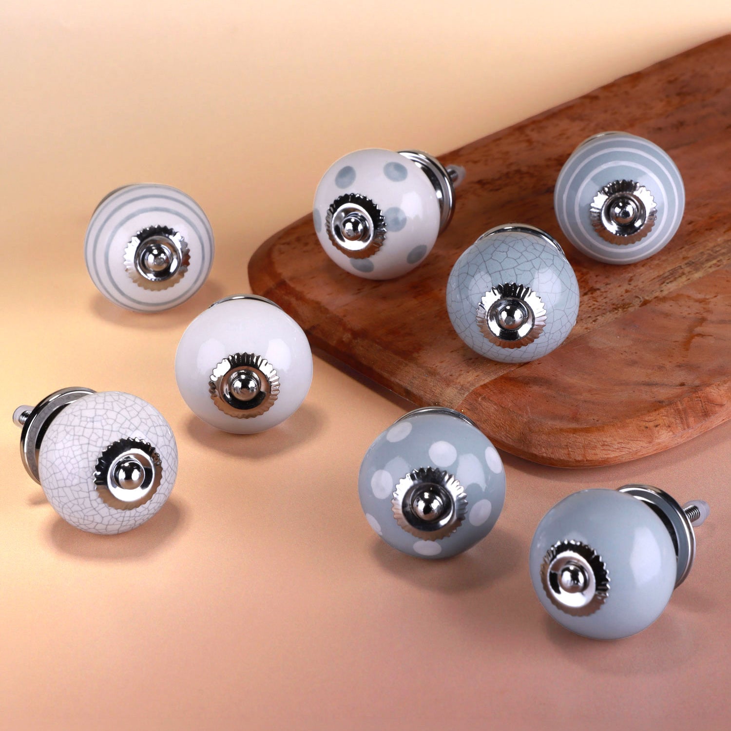 Set of 8 Quiet Living Selection Handcrafted & Hand-Painted Ceramic Door Knobs