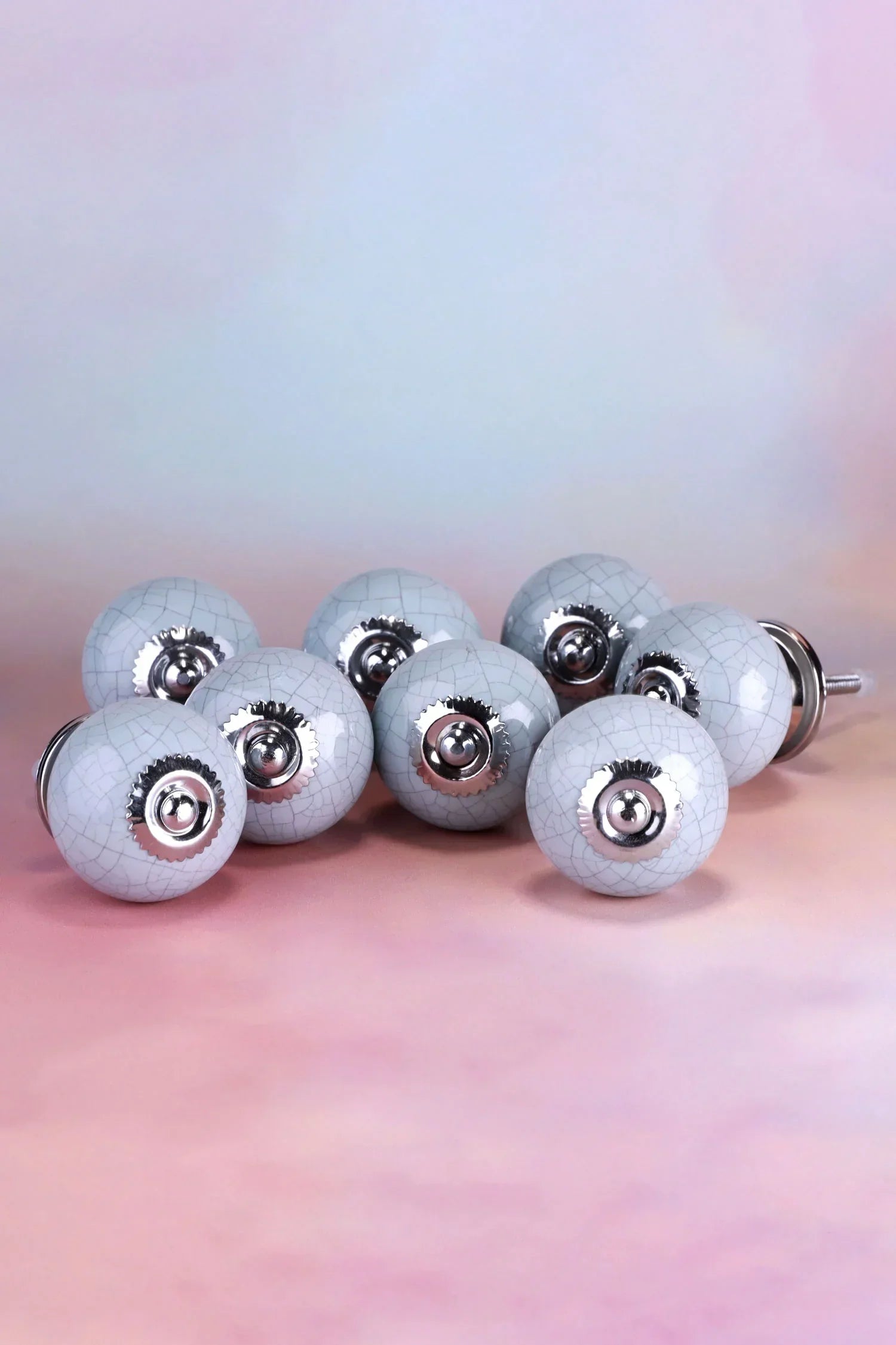 Dove Grey Crackle Ceramic Cabinet Knobs Set of 8 — close-up view, G Decor