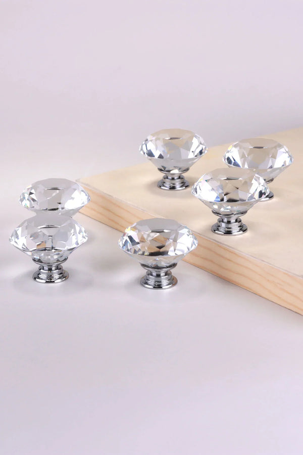 Diamond-Cut Clear Crystal Glass Cabinet Knobs Set of 6