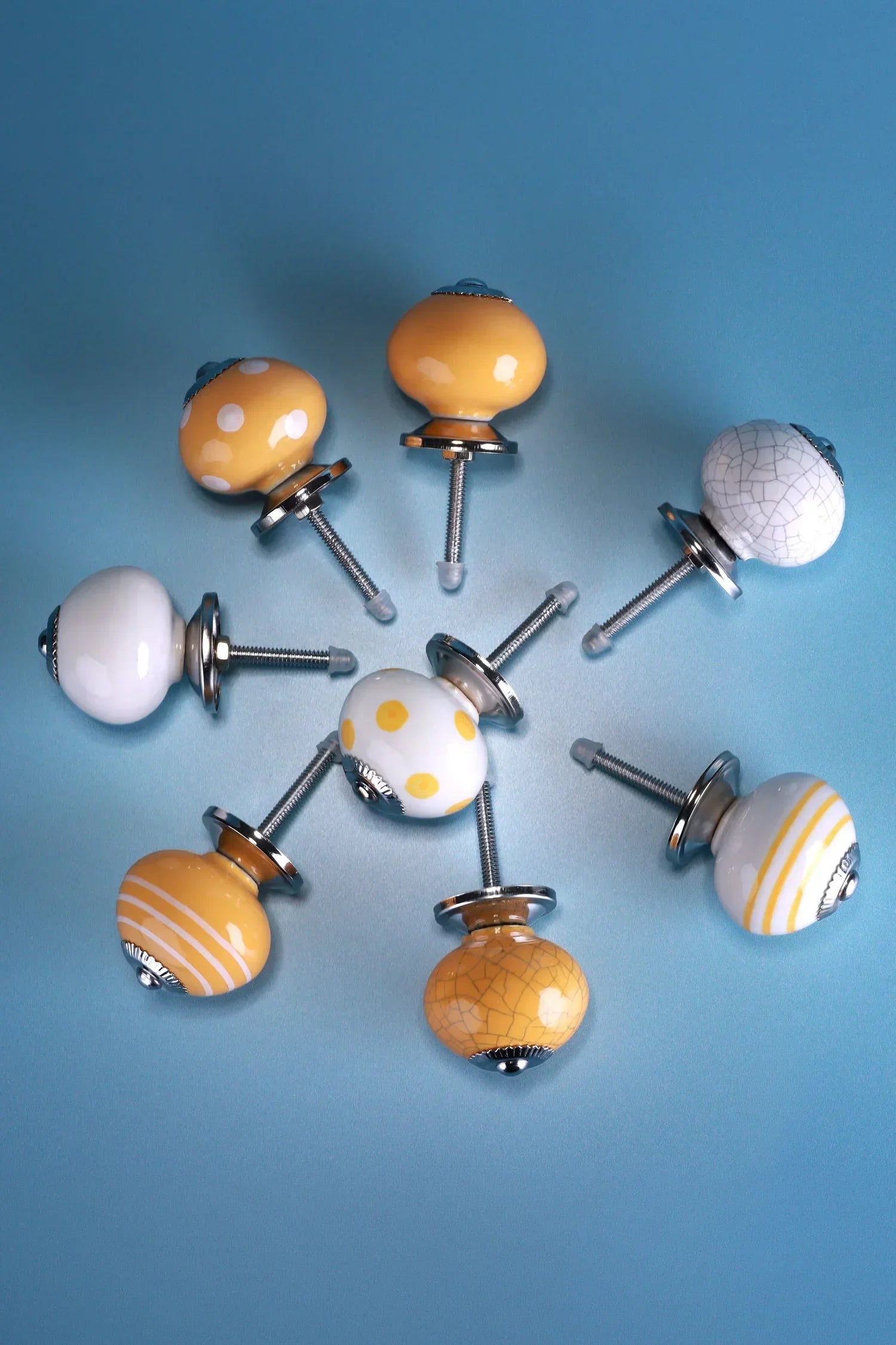 Sunny Yellow Hand-Painted Ceramic Cabinet Knobs, Set of 8 — lifestyle view, G Decor