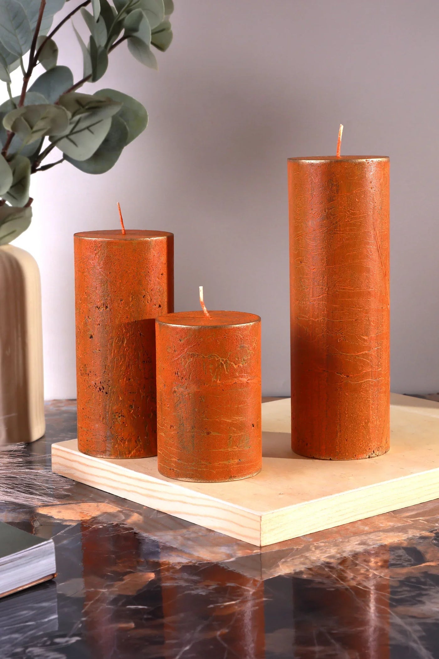 Fern Amberstone and Gold Hand-Finished Pillar Candle