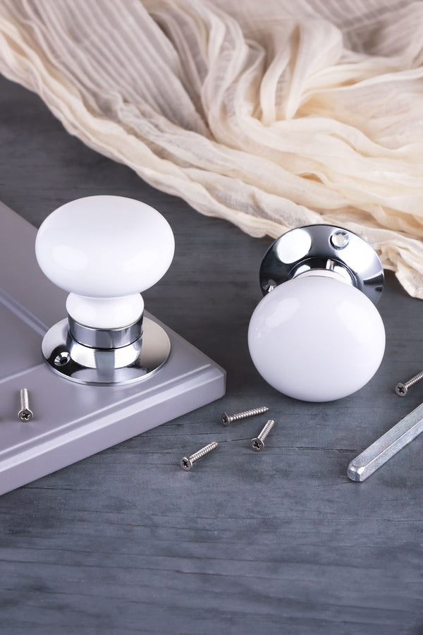 Perfect Edit White Ceramic Mortice Door Knobs with Chrome Base