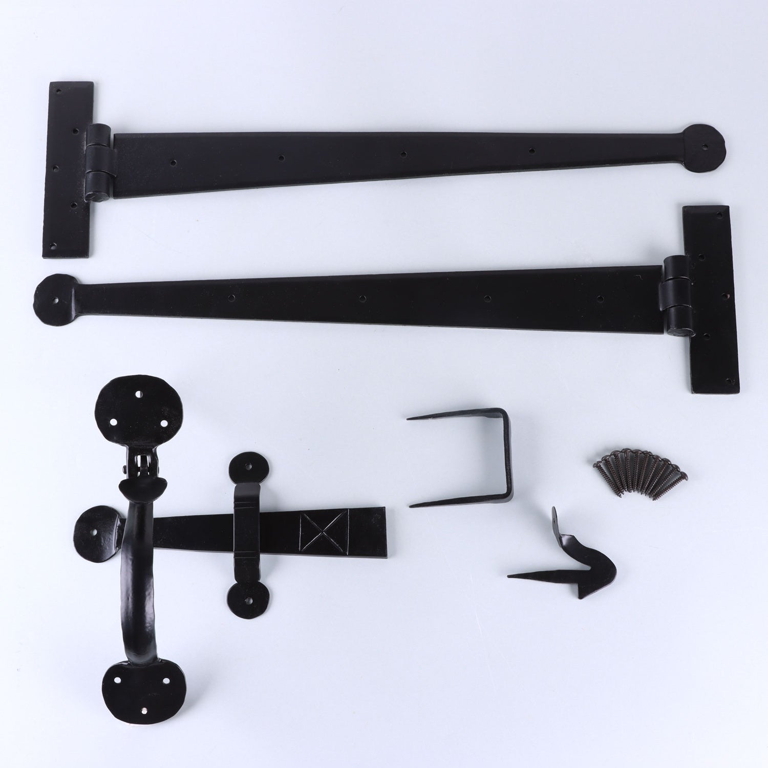 18″ Coinbase Hand Forged T Hinges Pair & Suffolk Thumb Latch Door Set Traditional Black Finish