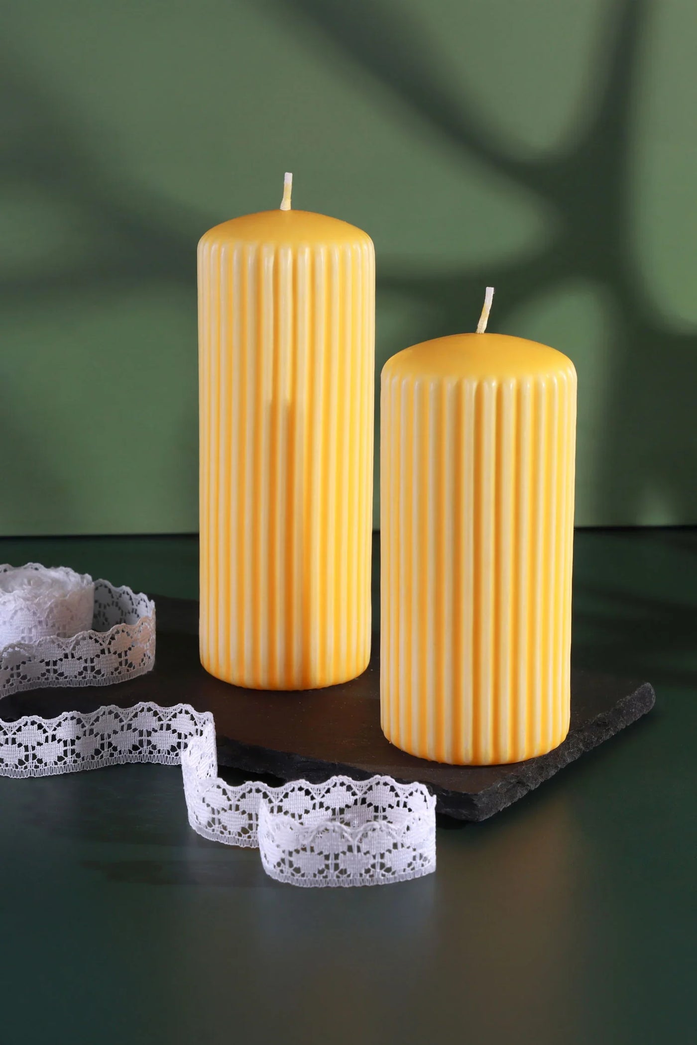 Velluto Ribbed Velvet Pillar Candle in Daffodil Yellow