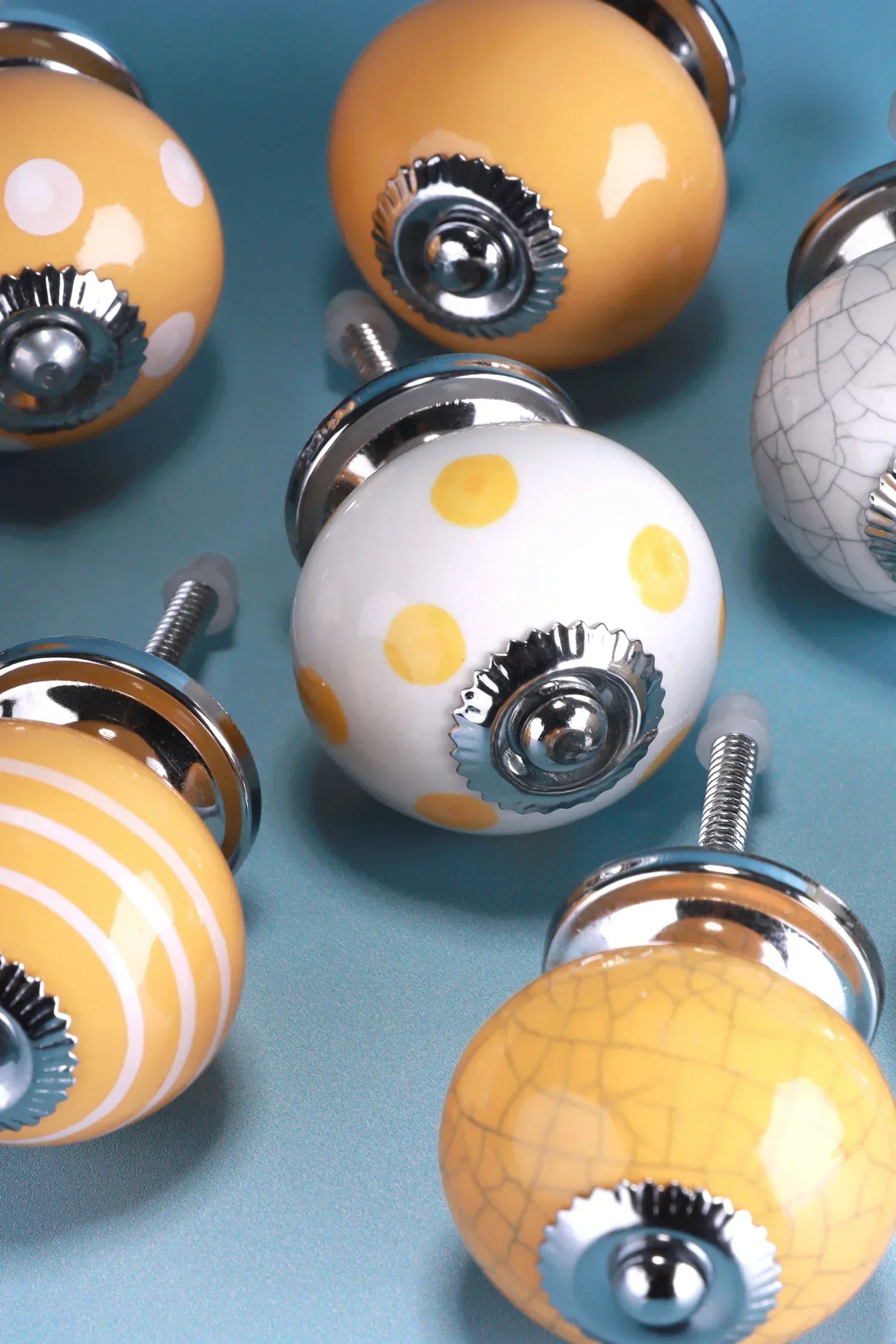 Sunny Yellow Hand-Painted Ceramic Cabinet Knobs, Set of 8 — alternate view, G Decor