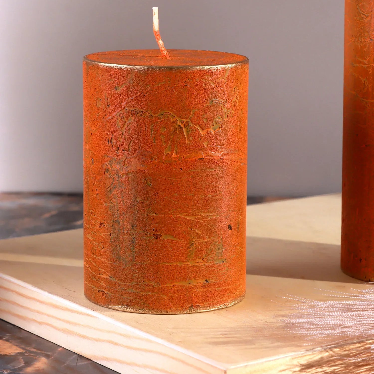 Fern Amberstone and Gold Hand-Finished Pillar Candle