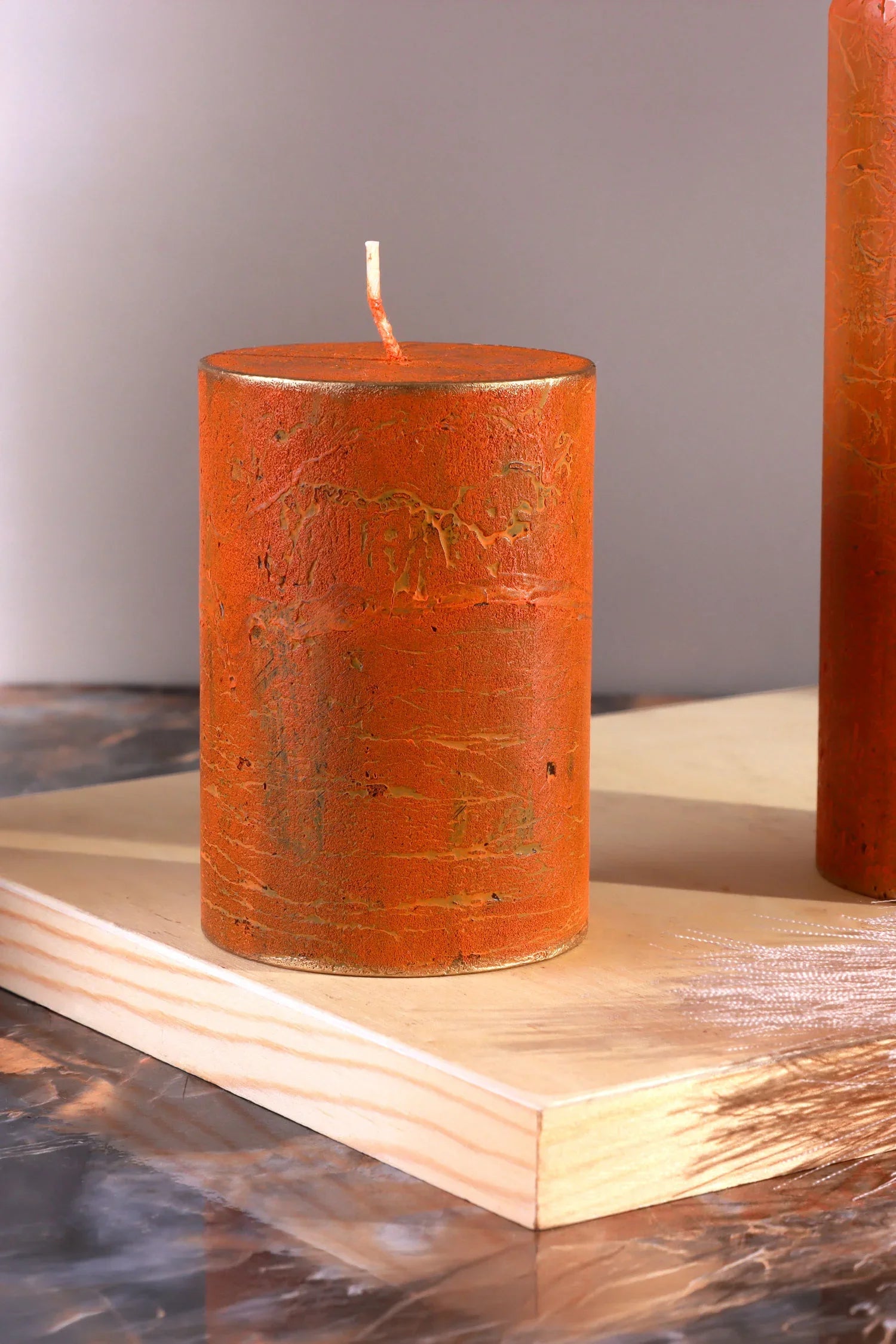 Fern Amberstone and Gold Hand-Finished Pillar Candle — view 5, G Decor