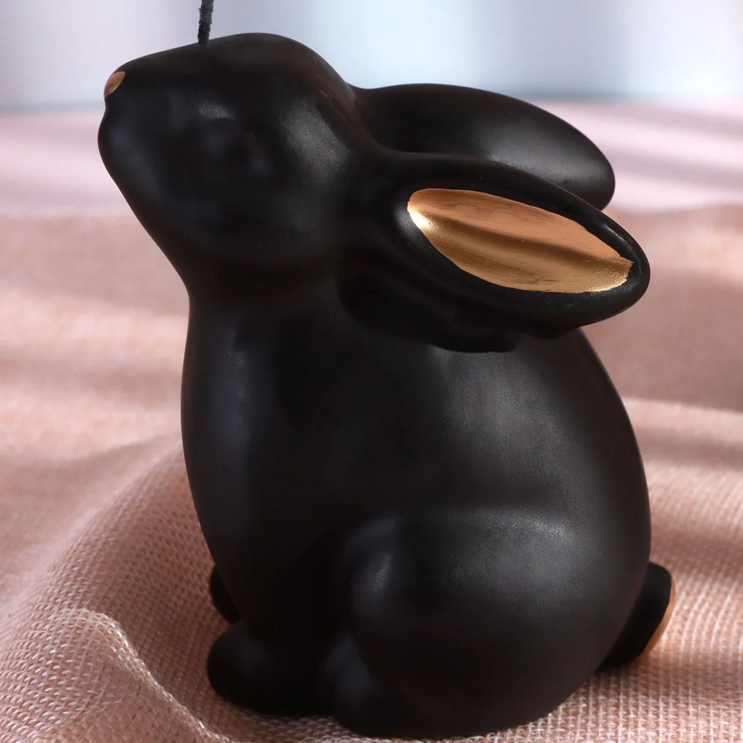 Black and Gold Velvet Hare and Bunny Sculptural Candle