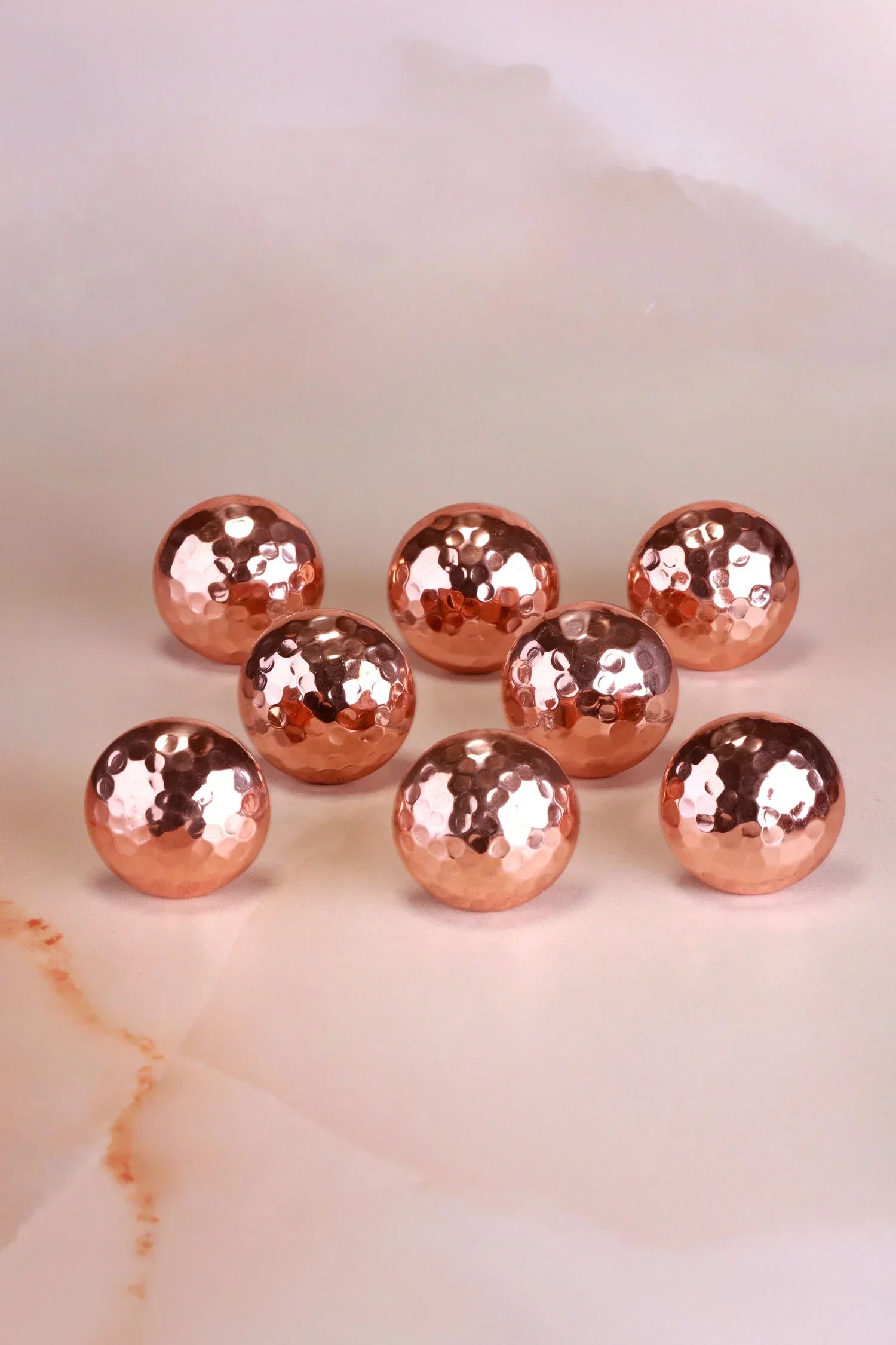 Verona Hand-Hammered Copper Cabinet Knobs Set of 8 — lifestyle view, G Decor