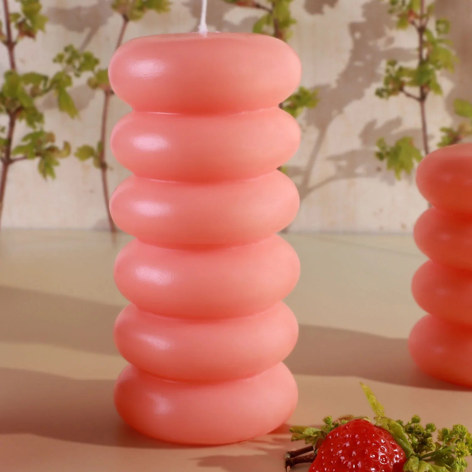 Strawberry Lip Balm Scented Pebble Bubble Stack Sculptural Pillar Candle
