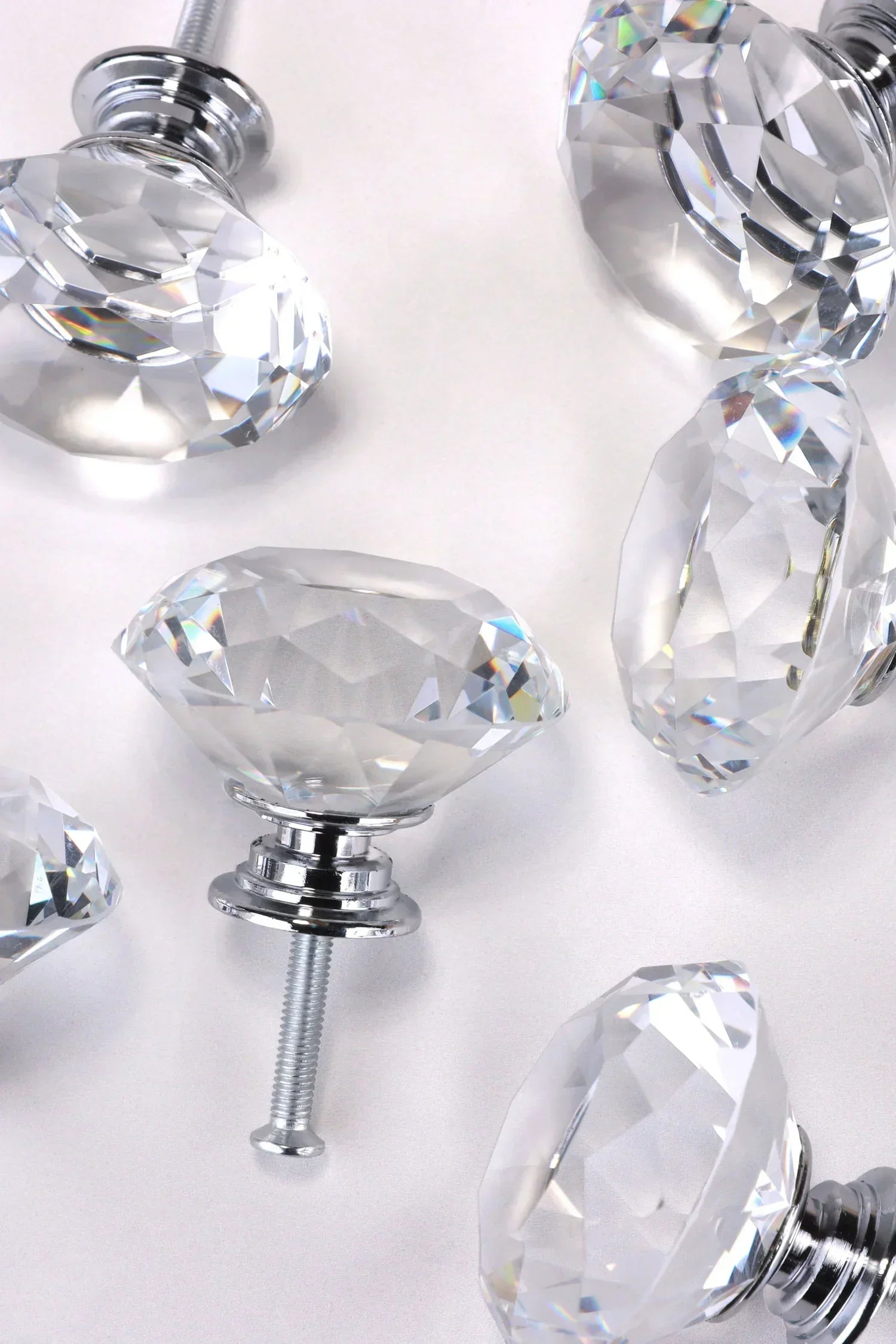 Diamond-Cut Clear Crystal Glass Cabinet Knobs, Set of 6 — close-up view, G Decor