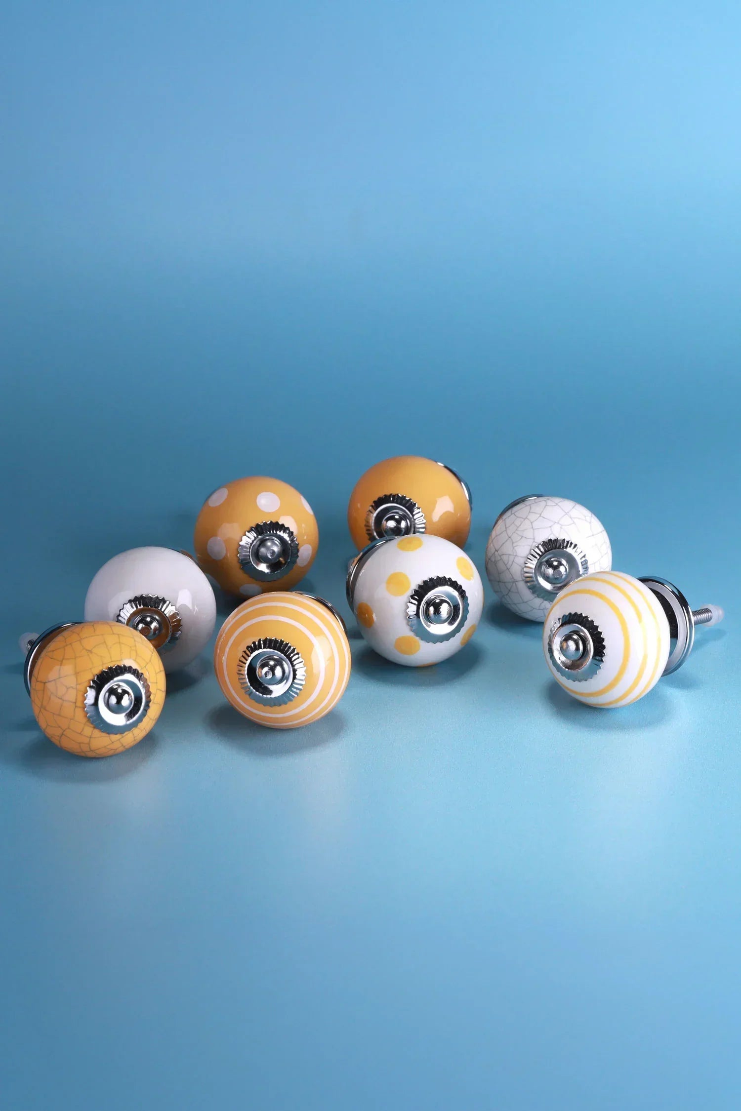 Sunny Yellow Hand-Painted Ceramic Cabinet Knobs, Set of 8 — view 5, G Decor