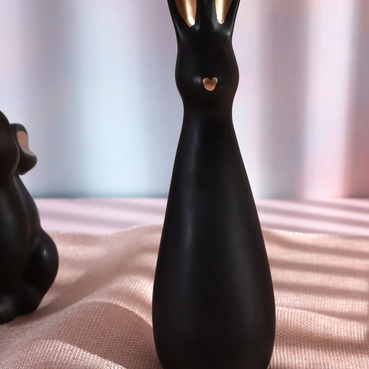 Black and Gold Velvet Hare and Bunny Sculptural Candle