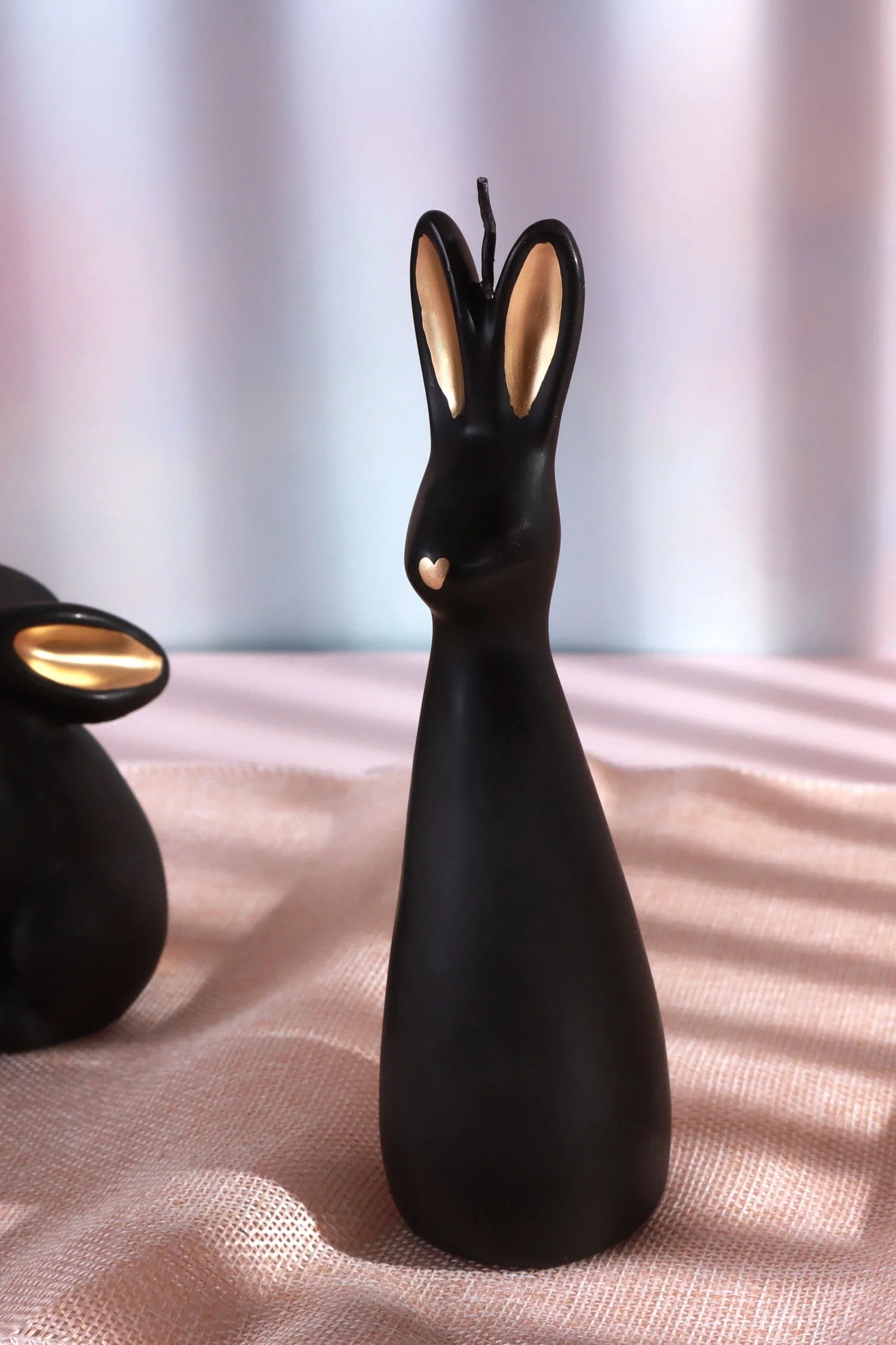 Black and Gold Velvet Hare and Bunny Sculptural Candle — view 6, G Decor