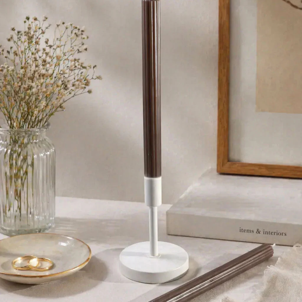 Velluto Marrone Pair of Dark Chocolate Ribbed Velvet Taper Candles