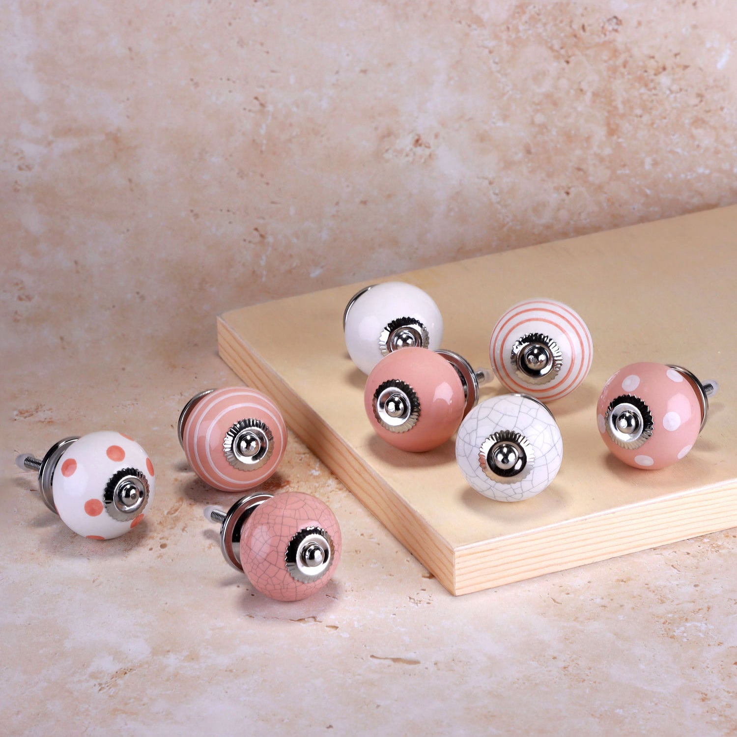 Set of 8 Pastel Pink Handcrafted & Hand-Painted Ceramic Door Knobs