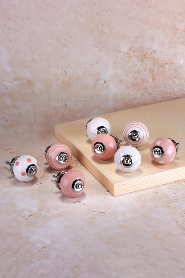 Pastel Pink Hand-Painted Ceramic Cabinet Knobs Set of 8